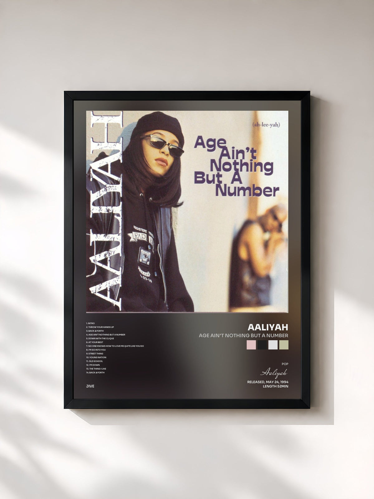 #noir Tableau de l'album Age Ain't Nothing But A Number de Aaliyah, cadre noir, imprimé et encadré en France