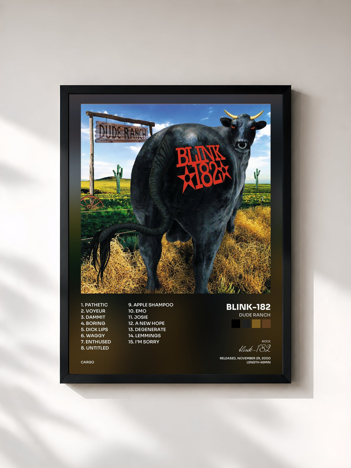 #noir Tableau de l'album Dude Ranch de blink-182, cadre noir, imprimé et encadré en France