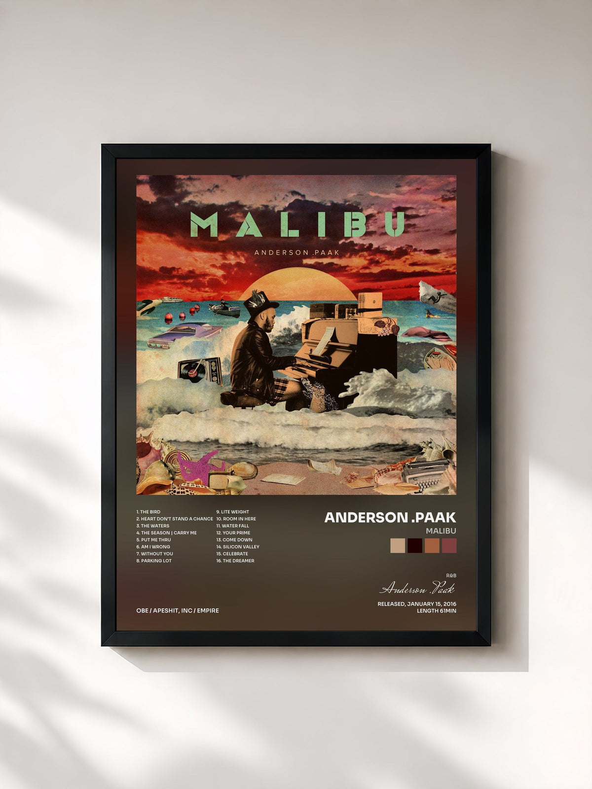 #noir Tableau de l'album Malibu de Anderson .Paak, cadre noir, imprimé et encadré en France