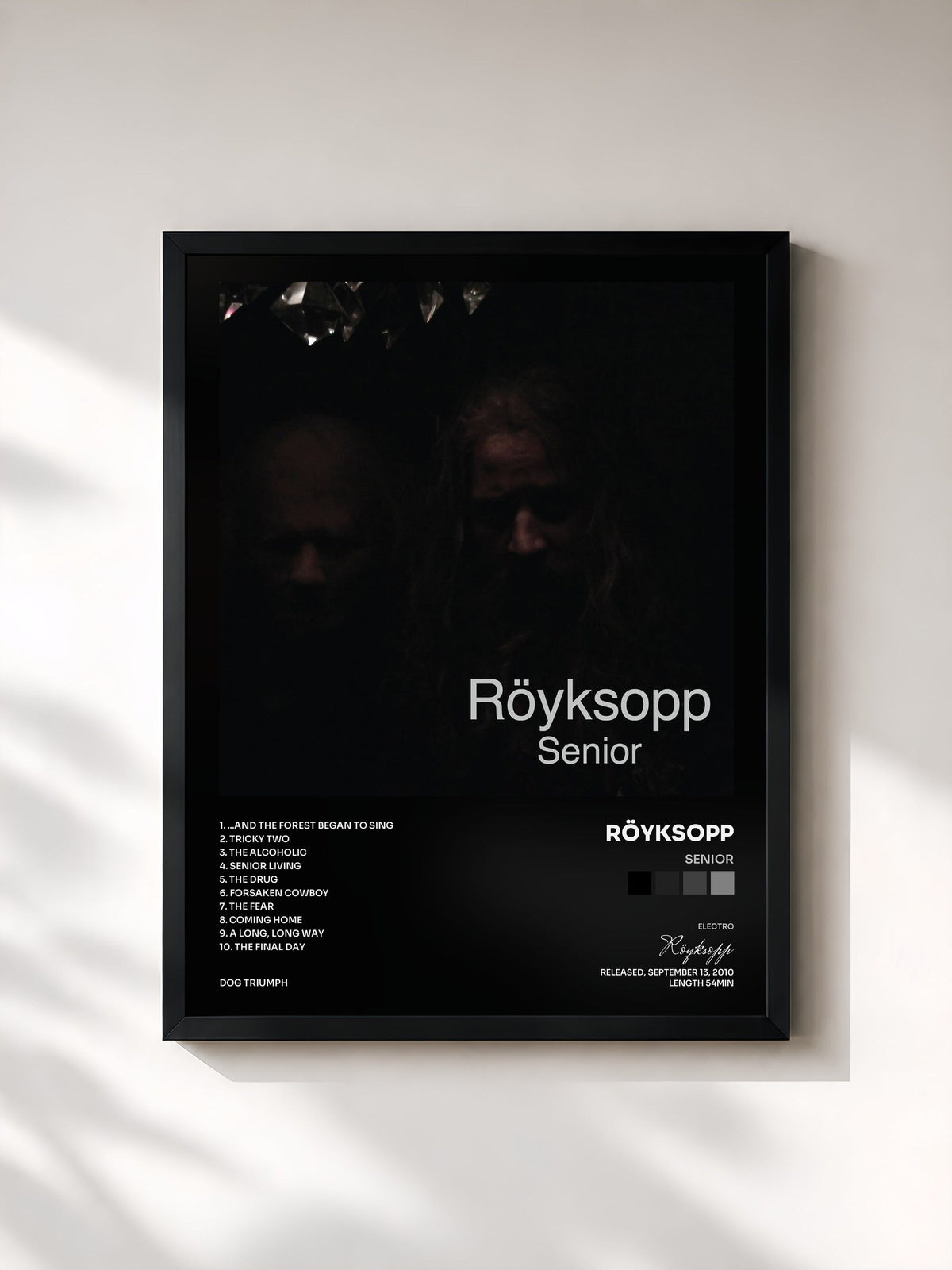 #noir Tableau de l'album Senior de Röyksopp, cadre noir, imprimé et encadré en France