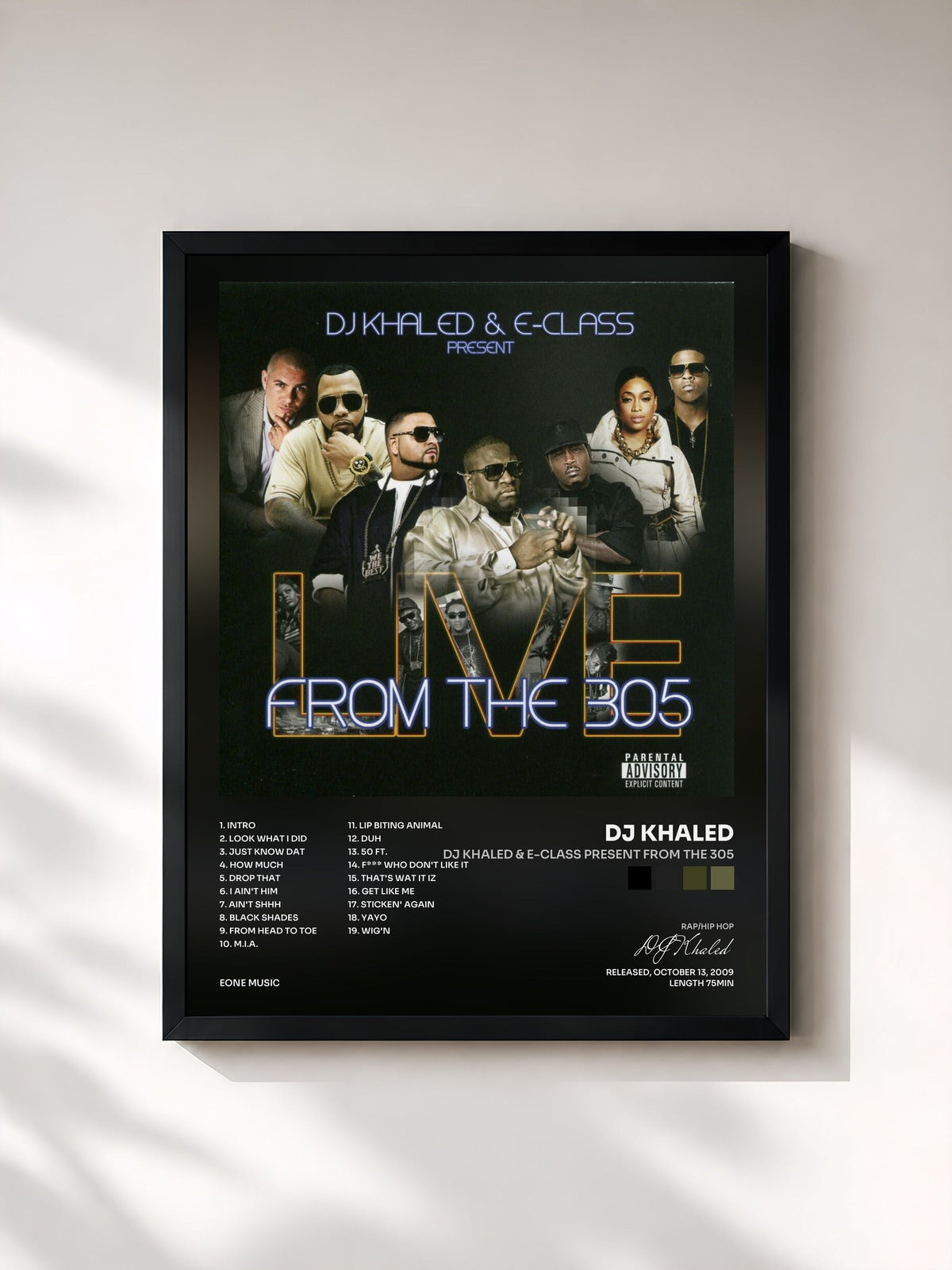 #noir Tableau de l'album DJ Khaled & E-class Present From The 305 de DJ Khaled, cadre noir, imprimé et encadré en France