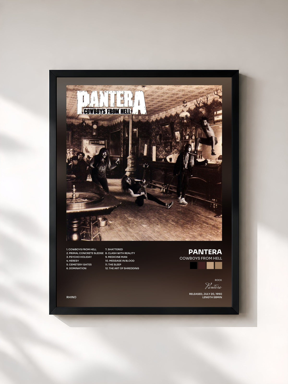 #noir Tableau de l'album Cowboys from Hell de Pantera, cadre noir, imprimé et encadré en France