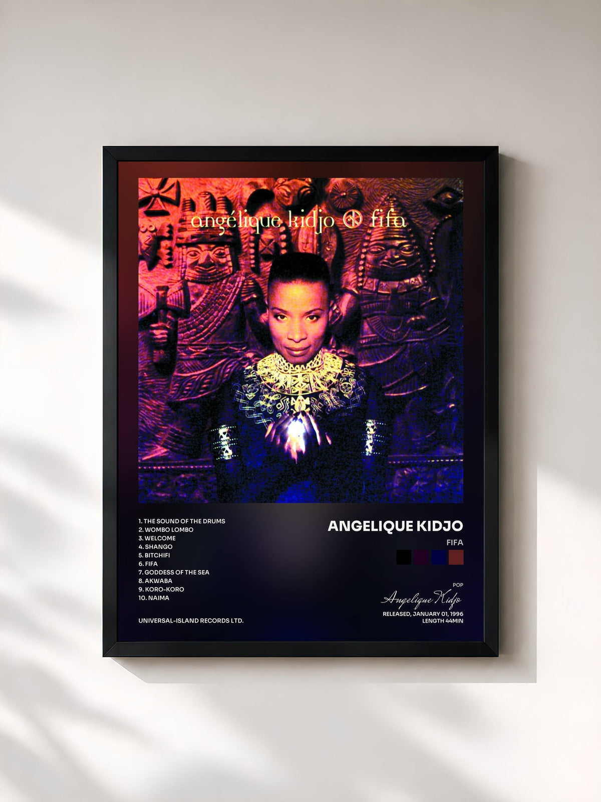 #noir Tableau de l'album Fifa de Angelique Kidjo, cadre noir, imprimé et encadré en France