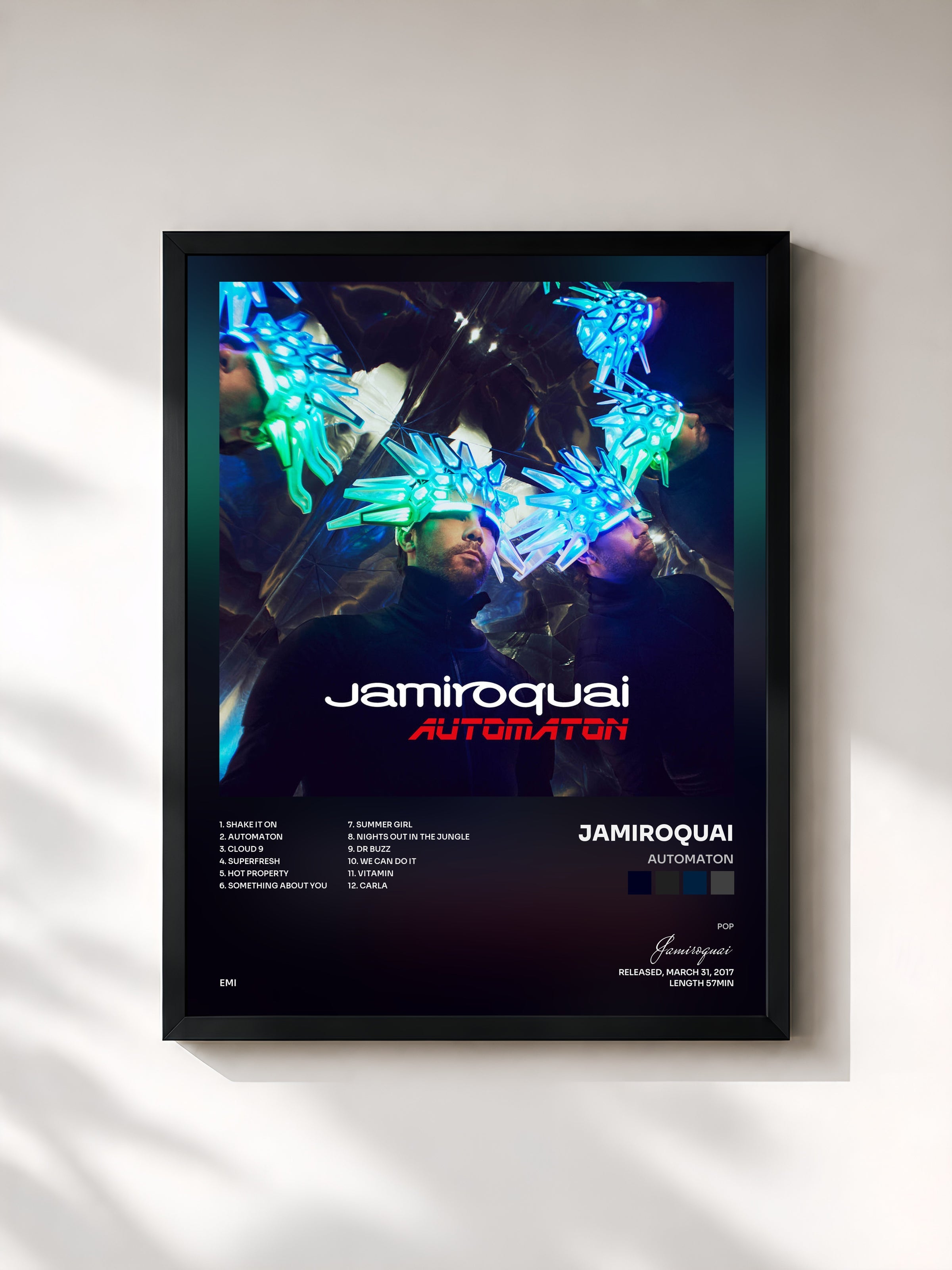 #noir Tableau de l'album Automaton de Jamiroquai, cadre noir, imprimé et encadré en France