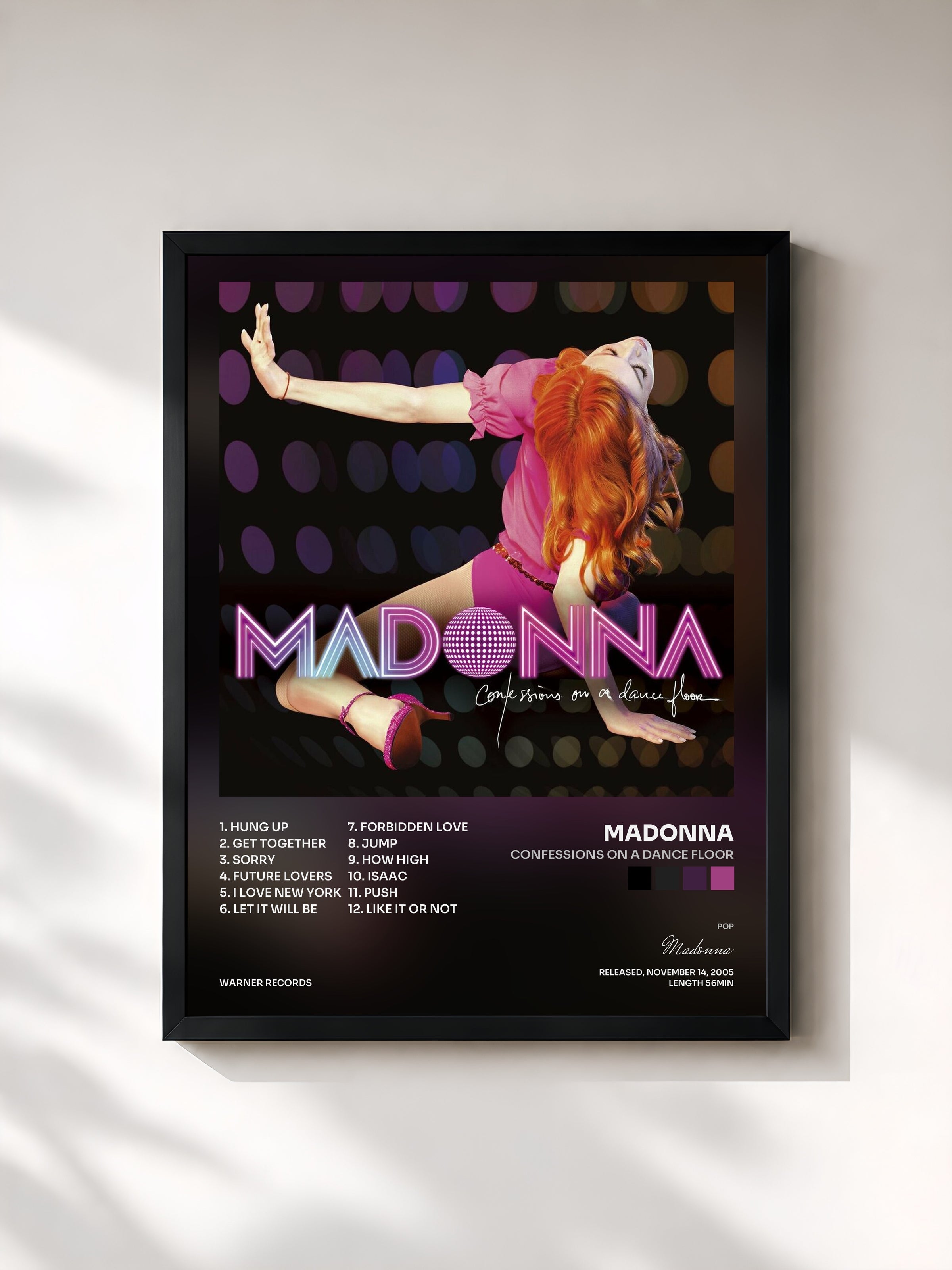 #noir Tableau de l'album Confessions on a Dance Floor de Madonna, cadre noir, imprimé et encadré en France