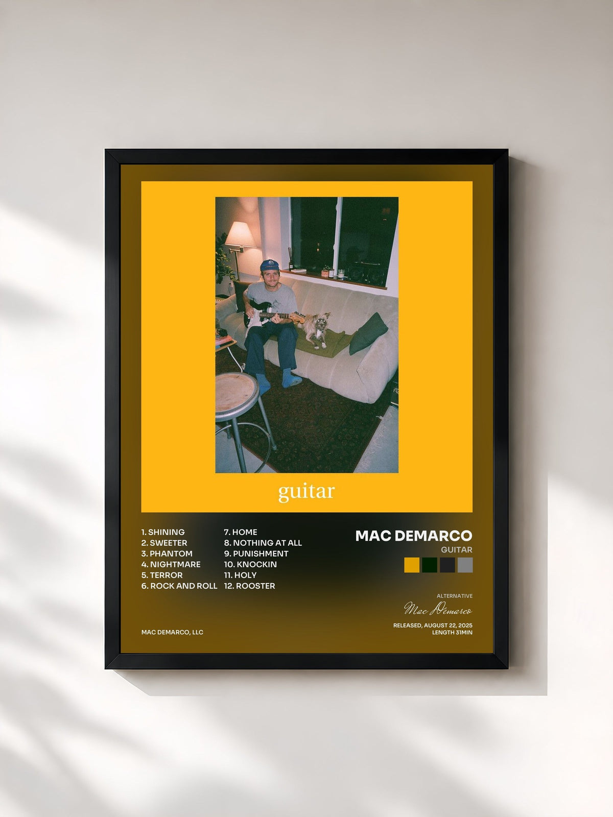 #noir Tableau de l'album Guitar de Mac Demarco, cadre noir, imprimé et encadré en France