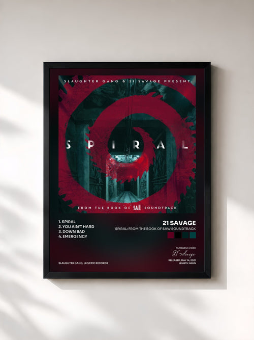 #noir Spiral: From The Book of Saw Soundtrack de 21 Savage en lámina enmarcada, marco negro, impresa y enmarcada en Francia