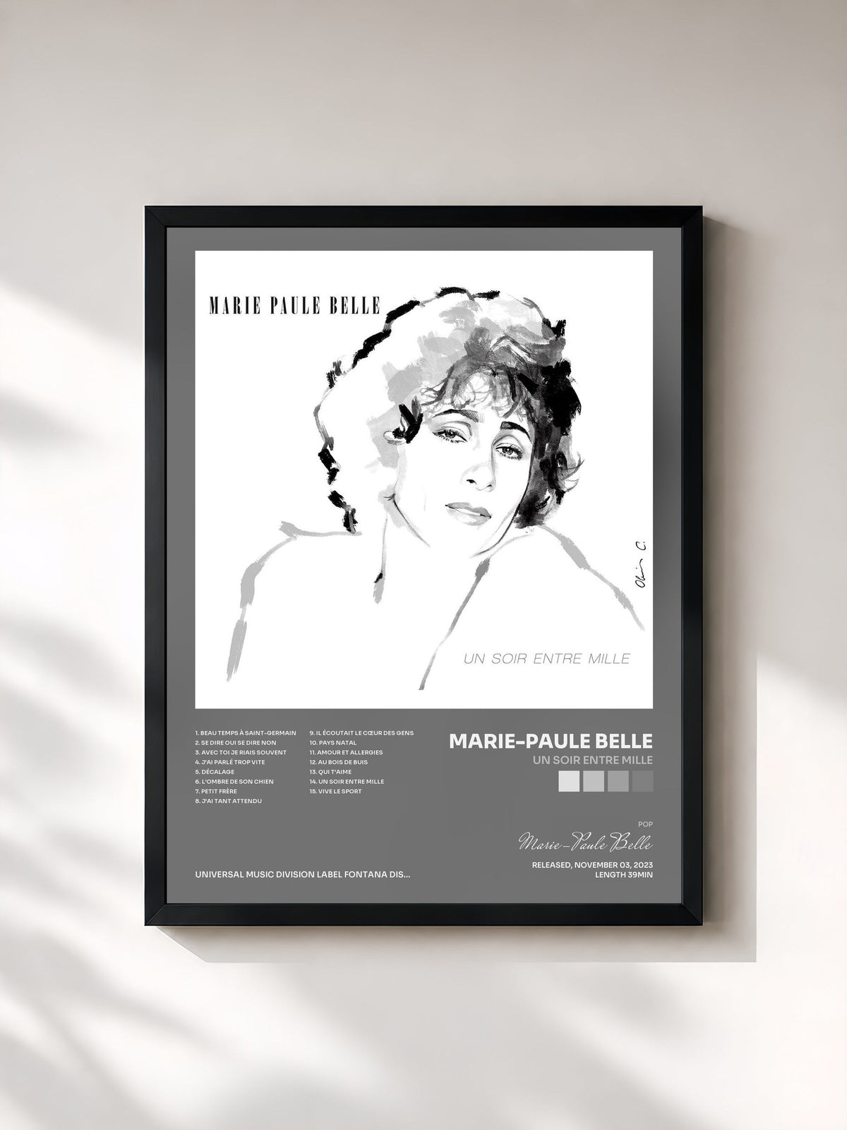 #noir Un soir entre mille by Marie-Paule Belle as a framed art print, black frame, printed and framed in France