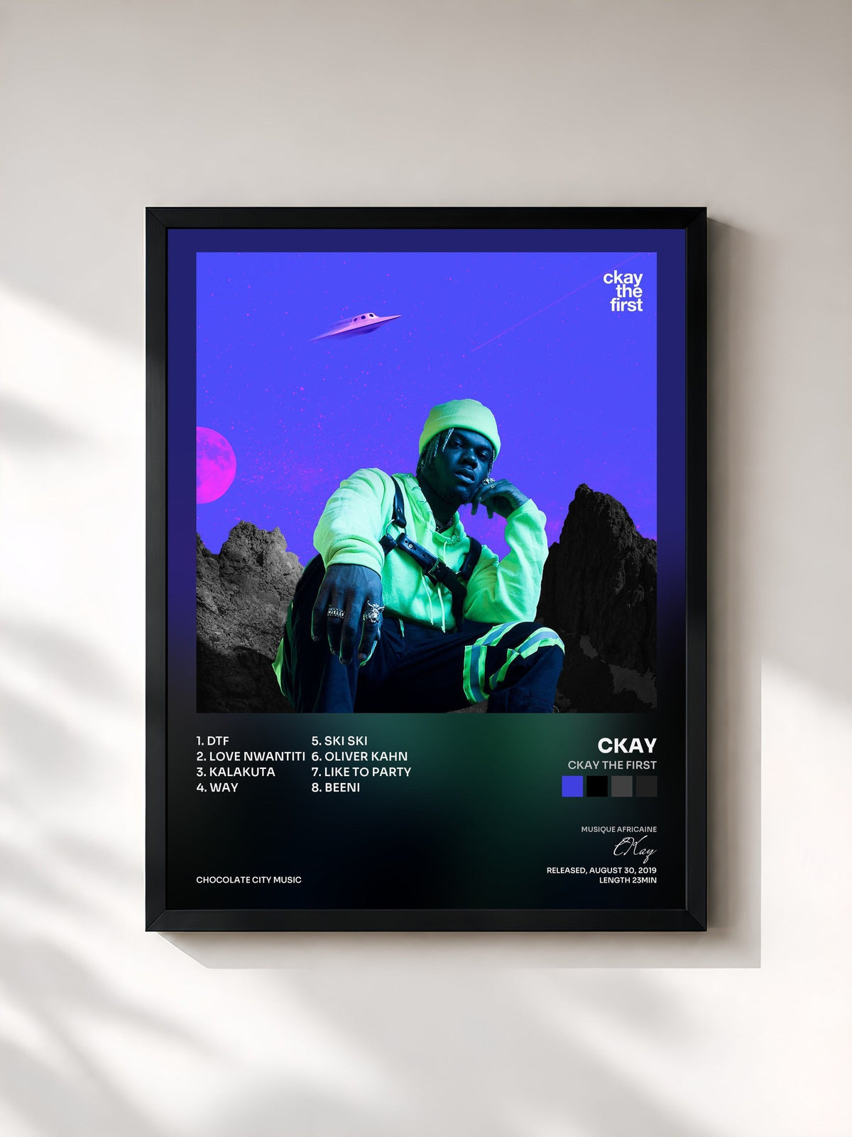 #noir Tableau de l'album CKay The First de CKay, cadre noir, imprimé et encadré en France