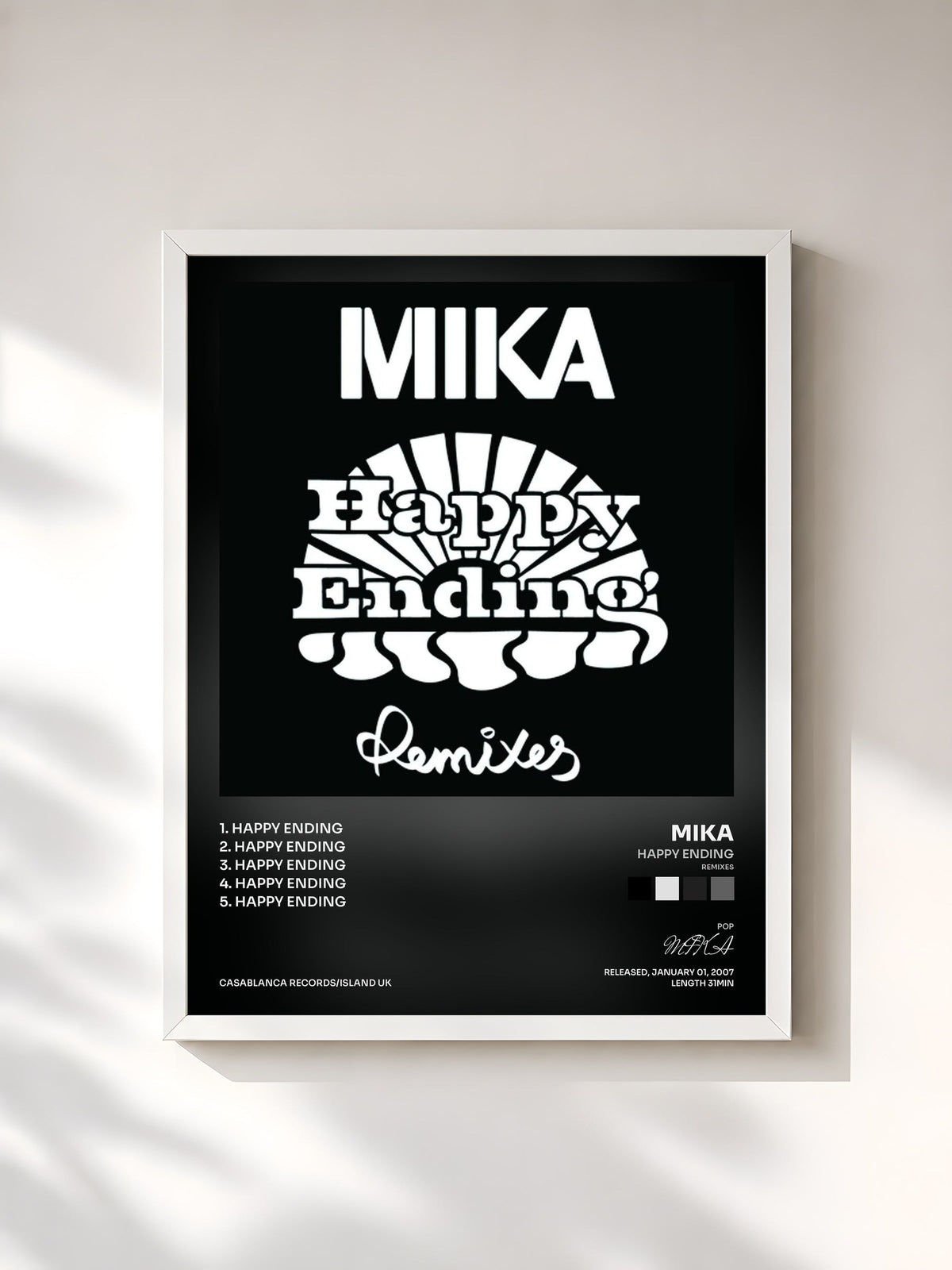 #blanc Happy Ending (Remixes) von MIKA als gerahmter Kunstdruck, weißer Rahmen, gedruckt und gerahmt in Frankreich
