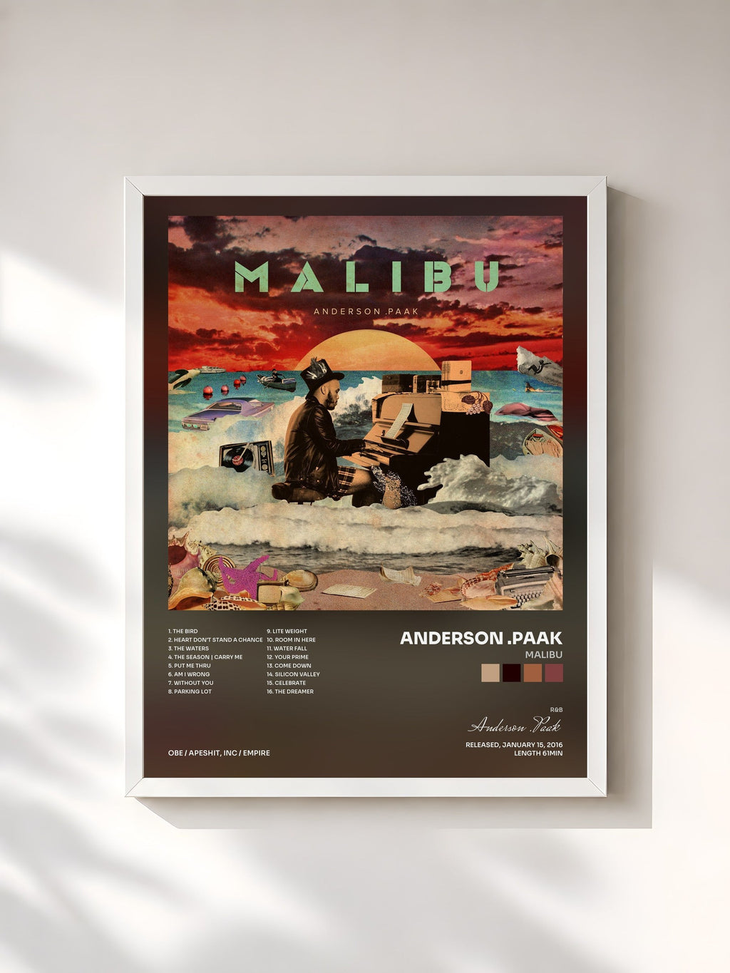 #blanc Malibu von Anderson .Paak als gerahmter Kunstdruck, weißer Rahmen, gedruckt und gerahmt in Frankreich