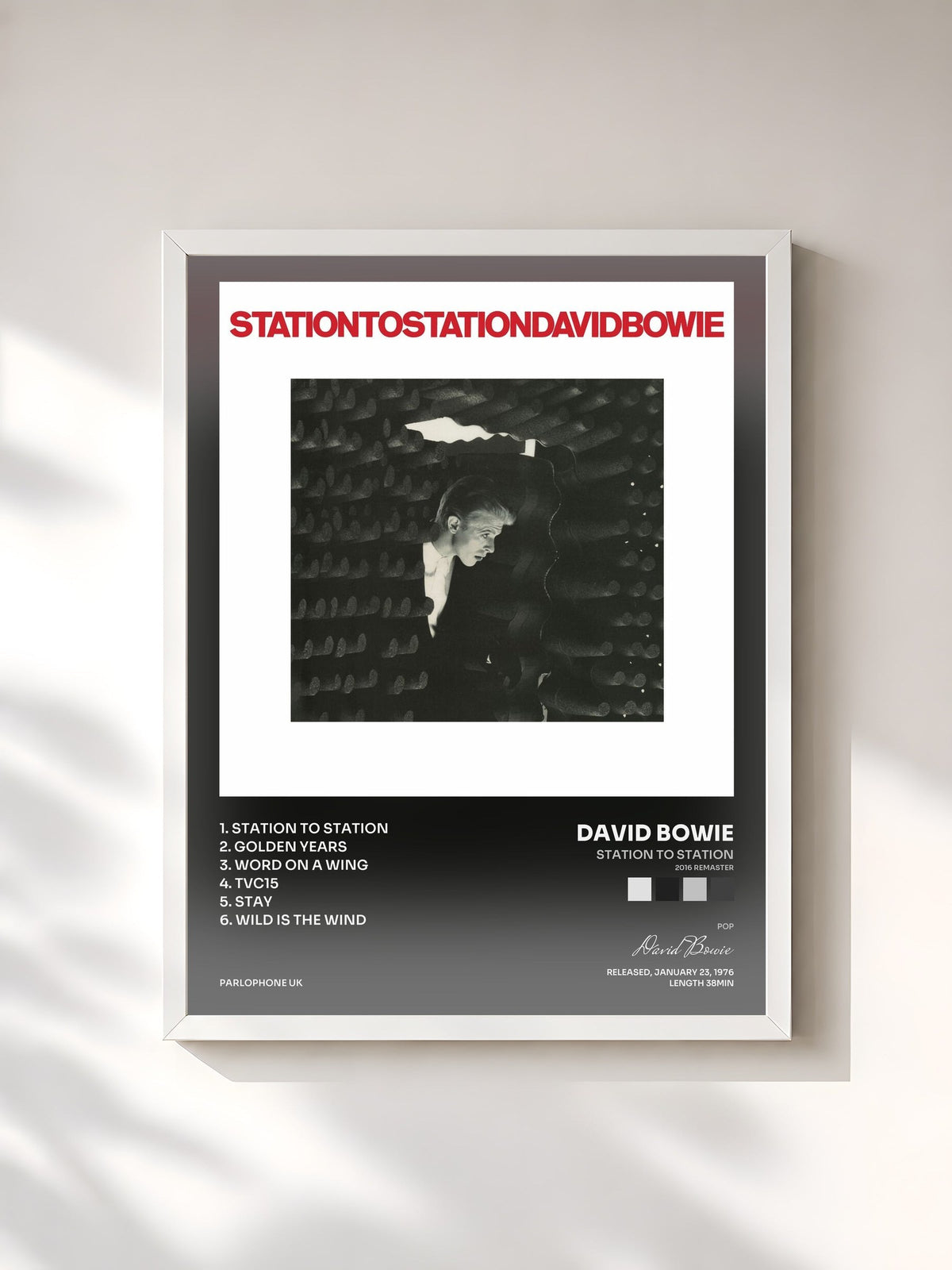 #blanc Tableau de l'album Station to Station (2016 Remaster) de David Bowie, cadre blanc, imprimé et encadré en France