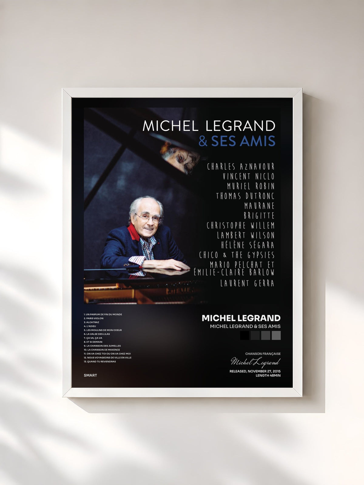 #blanc Tableau de l'album Michel Legrand & ses amis de Michel Legrand, cadre blanc, imprimé et encadré en France