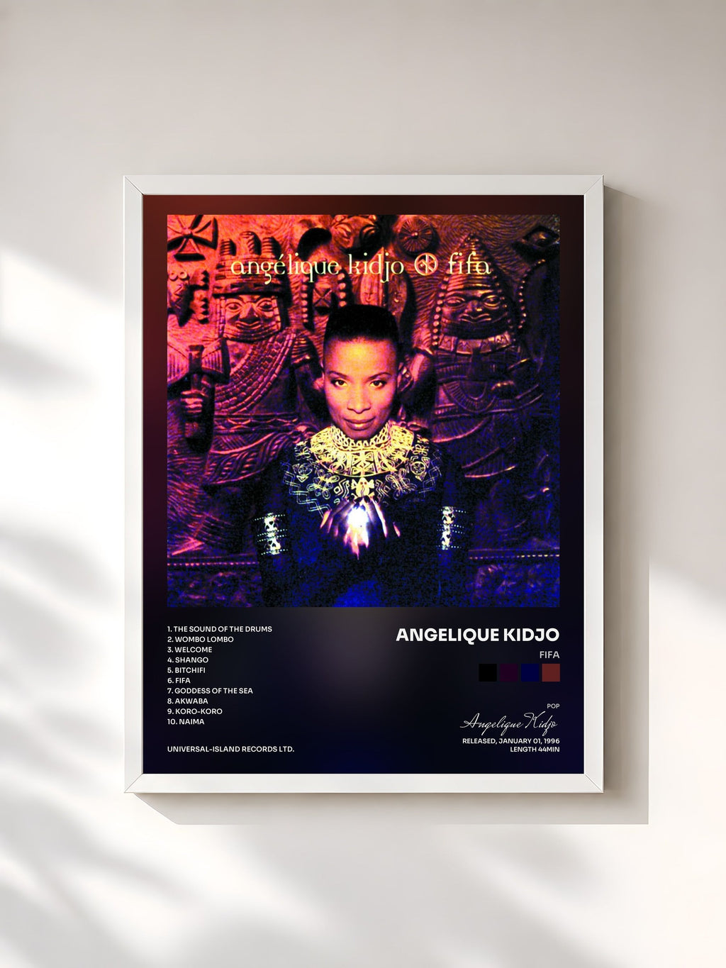 #blanc Tableau de l'album Fifa de Angelique Kidjo, cadre blanc, imprimé et encadré en France