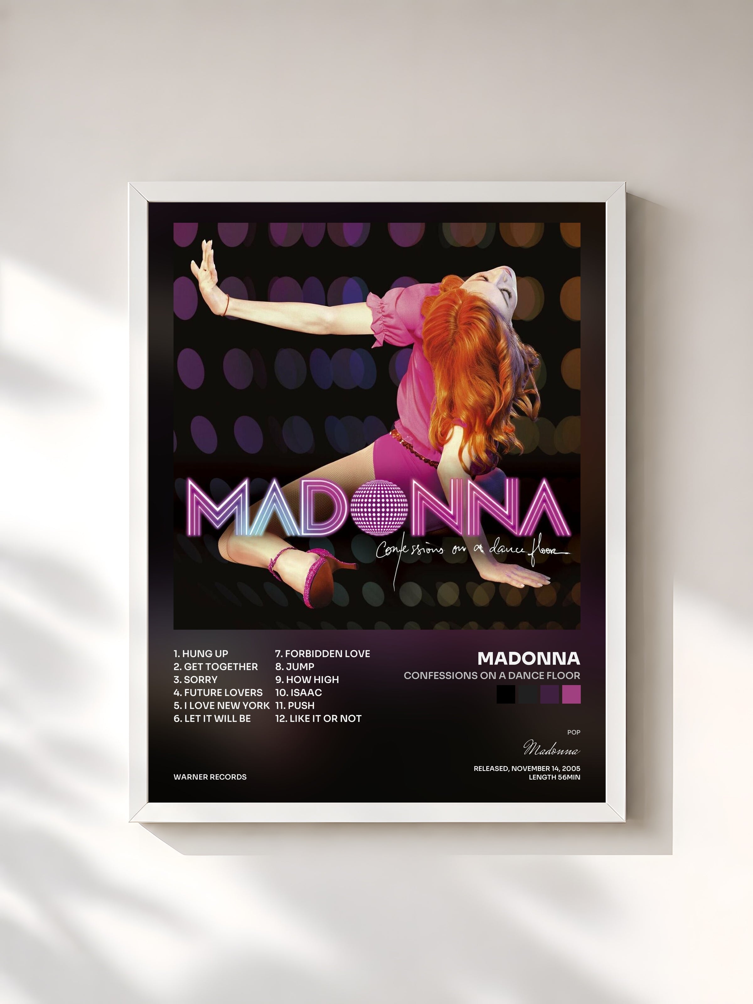 #blanc Tableau de l'album Confessions on a Dance Floor de Madonna, cadre blanc, imprimé et encadré en France
