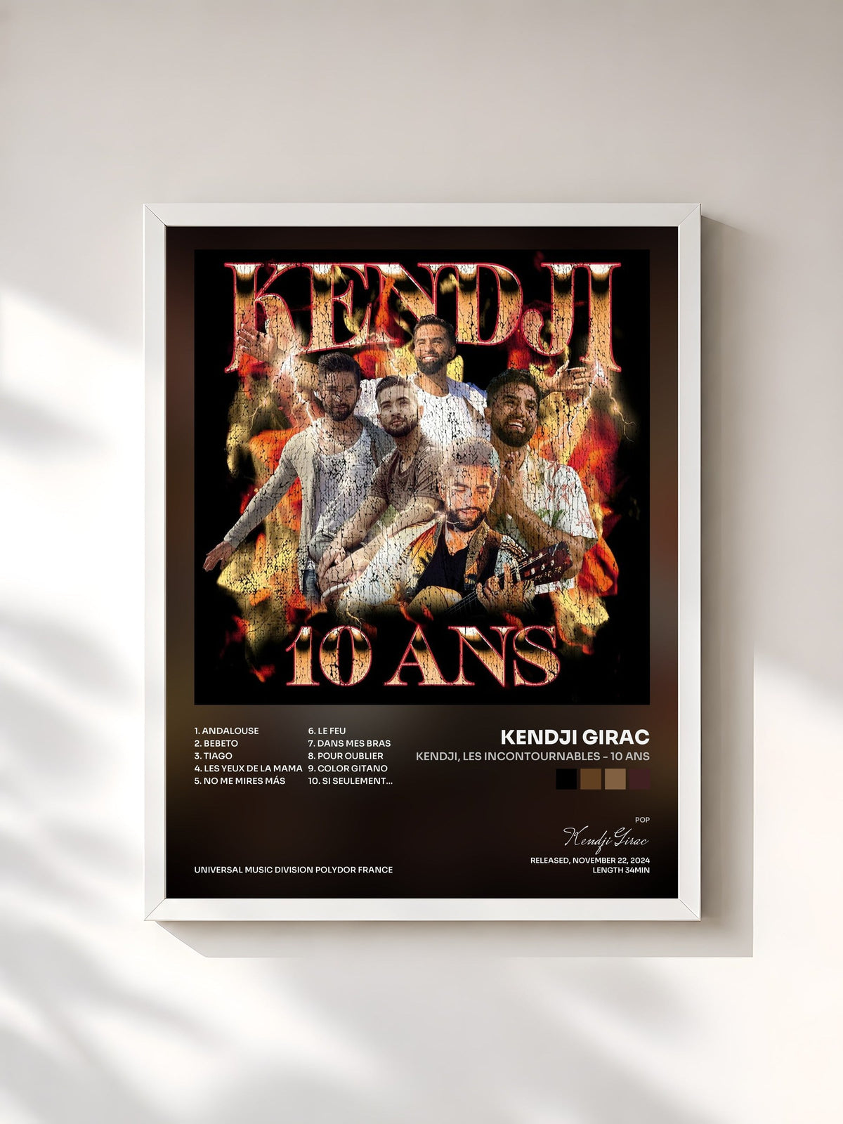 #blanc Tableau de l'album KENDJI, les incontournables - 10 ans de Kendji Girac, cadre blanc, imprimé et encadré en France