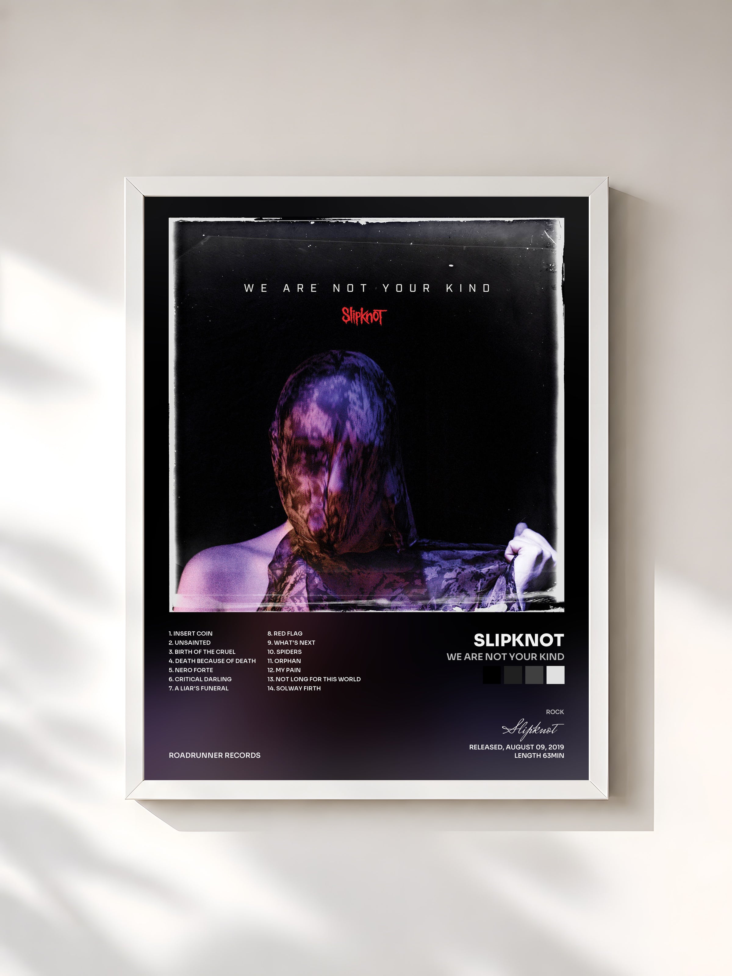 #blanc We Are Not Your Kind by Slipknot as a framed art print, white frame, printed and framed in France