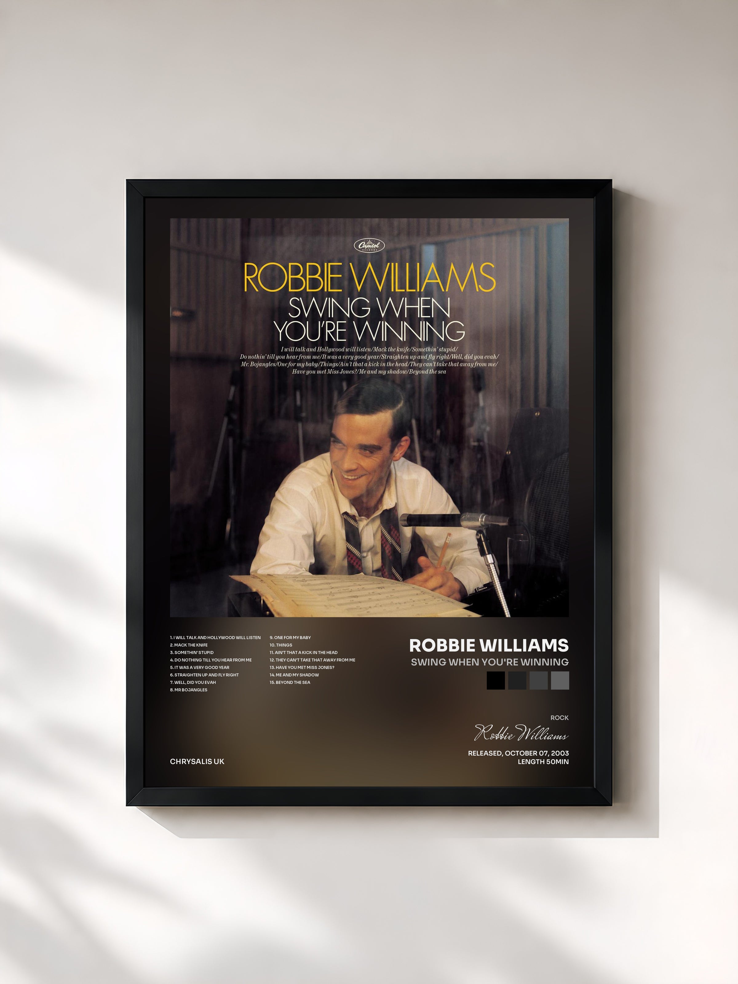 #noir Swing When You're Winning by Robbie Williams as a framed art print, black frame, printed and framed in France