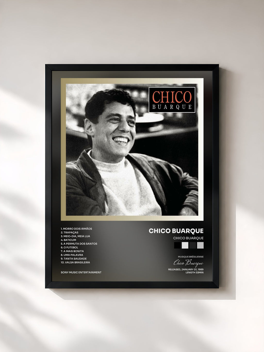 #noir Tableau de l'album Chico Buarque de Chico Buarque, cadre noir, imprimé et encadré en France