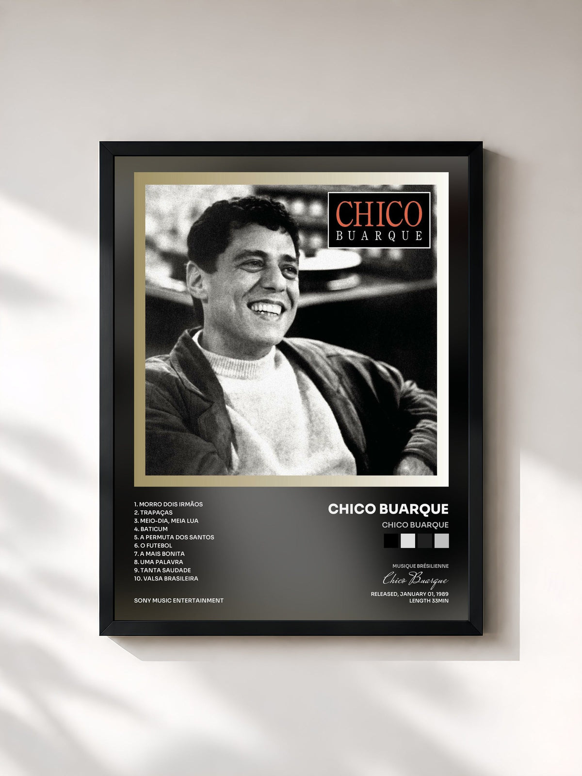 #noir Tableau de l'album Chico Buarque de Chico Buarque, cadre noir, imprimé et encadré en France