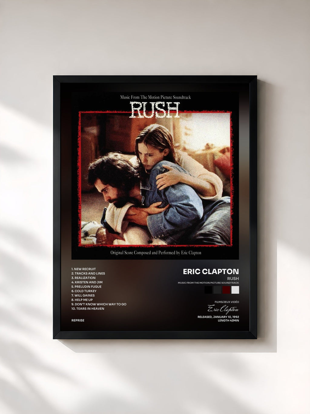 #noir Rush (Music from the Motion Picture Soundtrack) de Eric Clapton en lámina enmarcada, marco negro, impresa y enmarcada en Francia