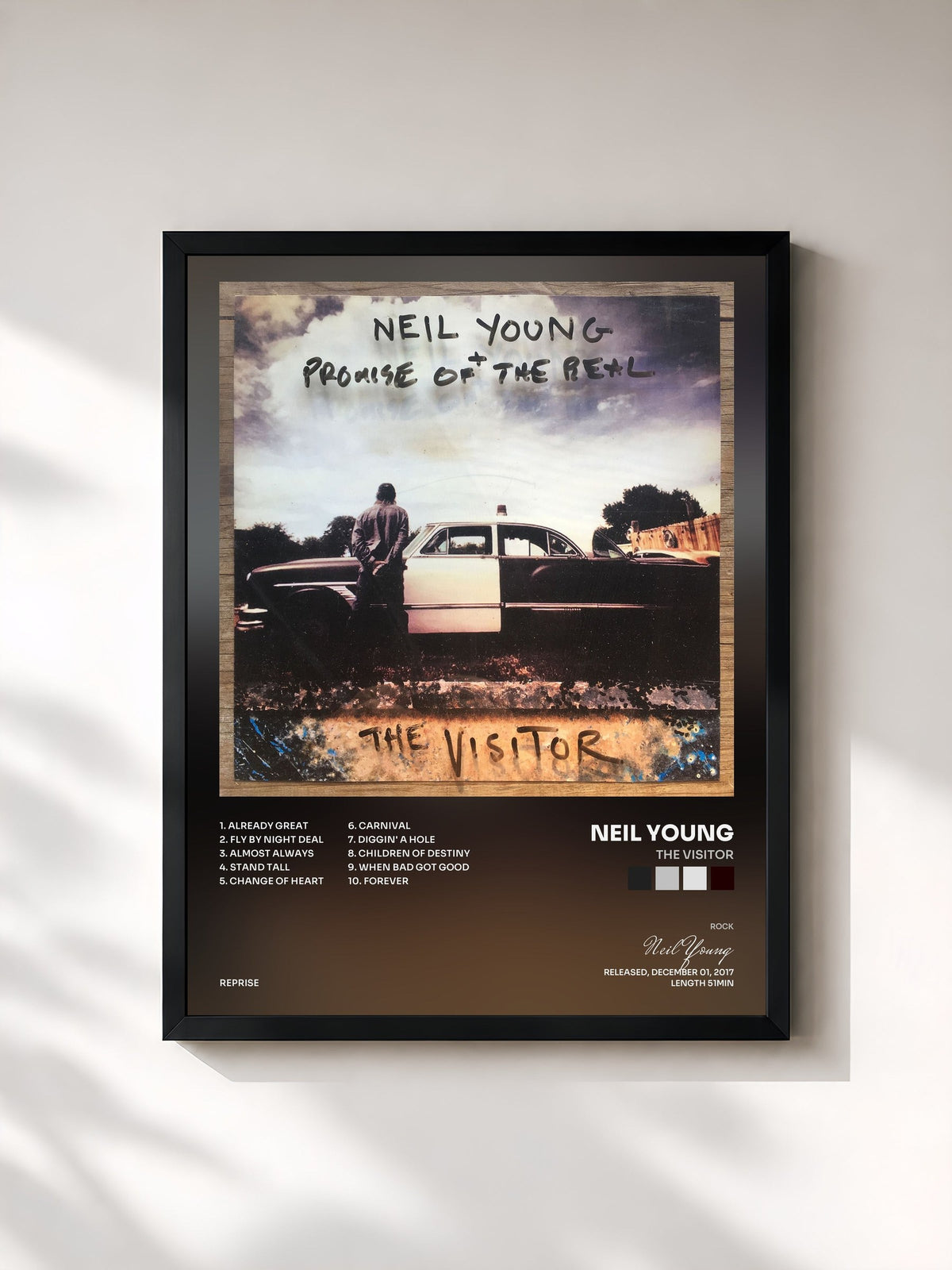 #noir Tableau de l'album The Visitor de Neil Young, cadre noir, imprimé et encadré en France