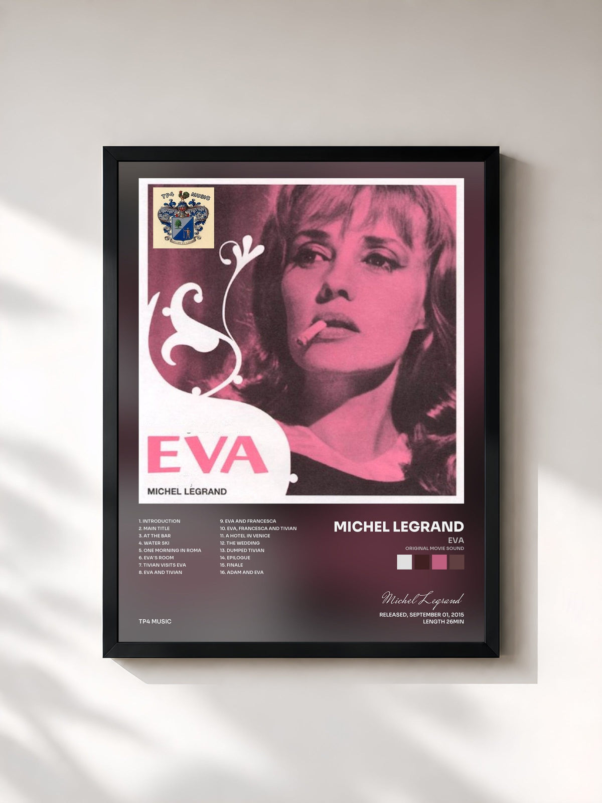 #noir Eva (Original Movie Sound) di Michel Legrand in stampa incorniciata, cornice nera, stampata e incorniciata in Francia
