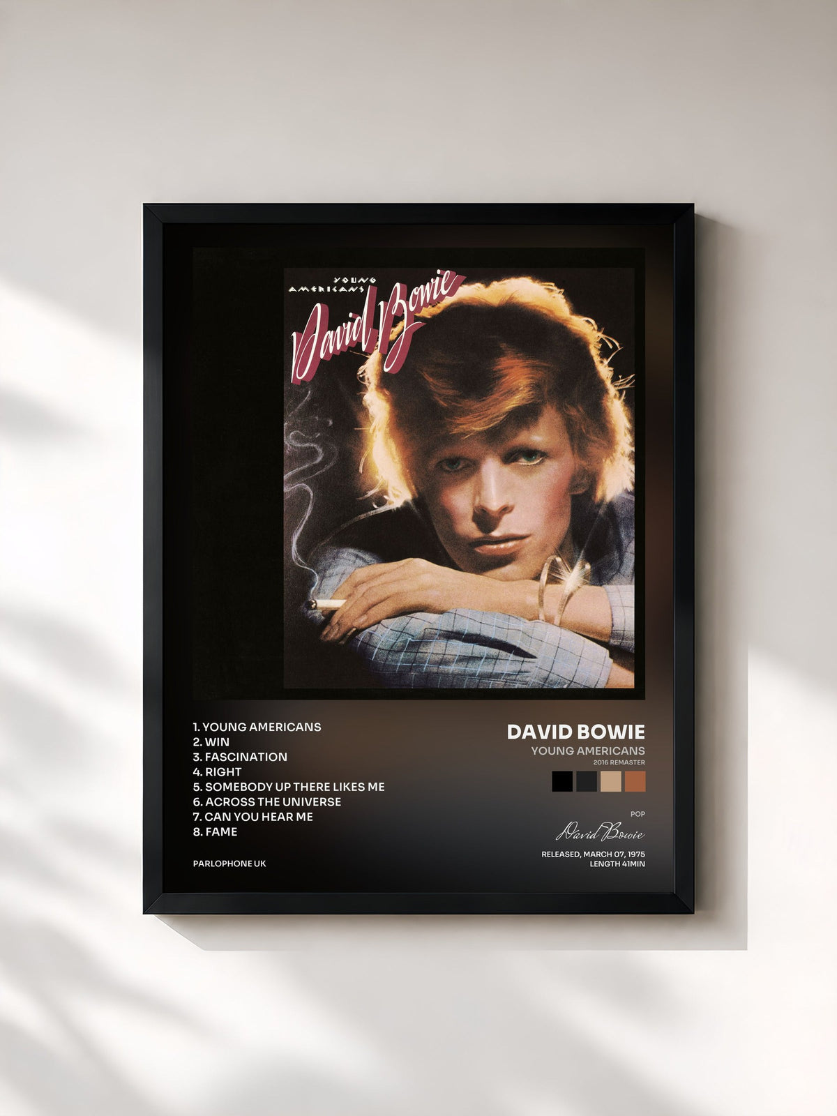 #noir Tableau de l'album Young Americans (2016 Remaster) de David Bowie, cadre noir, imprimé et encadré en France
