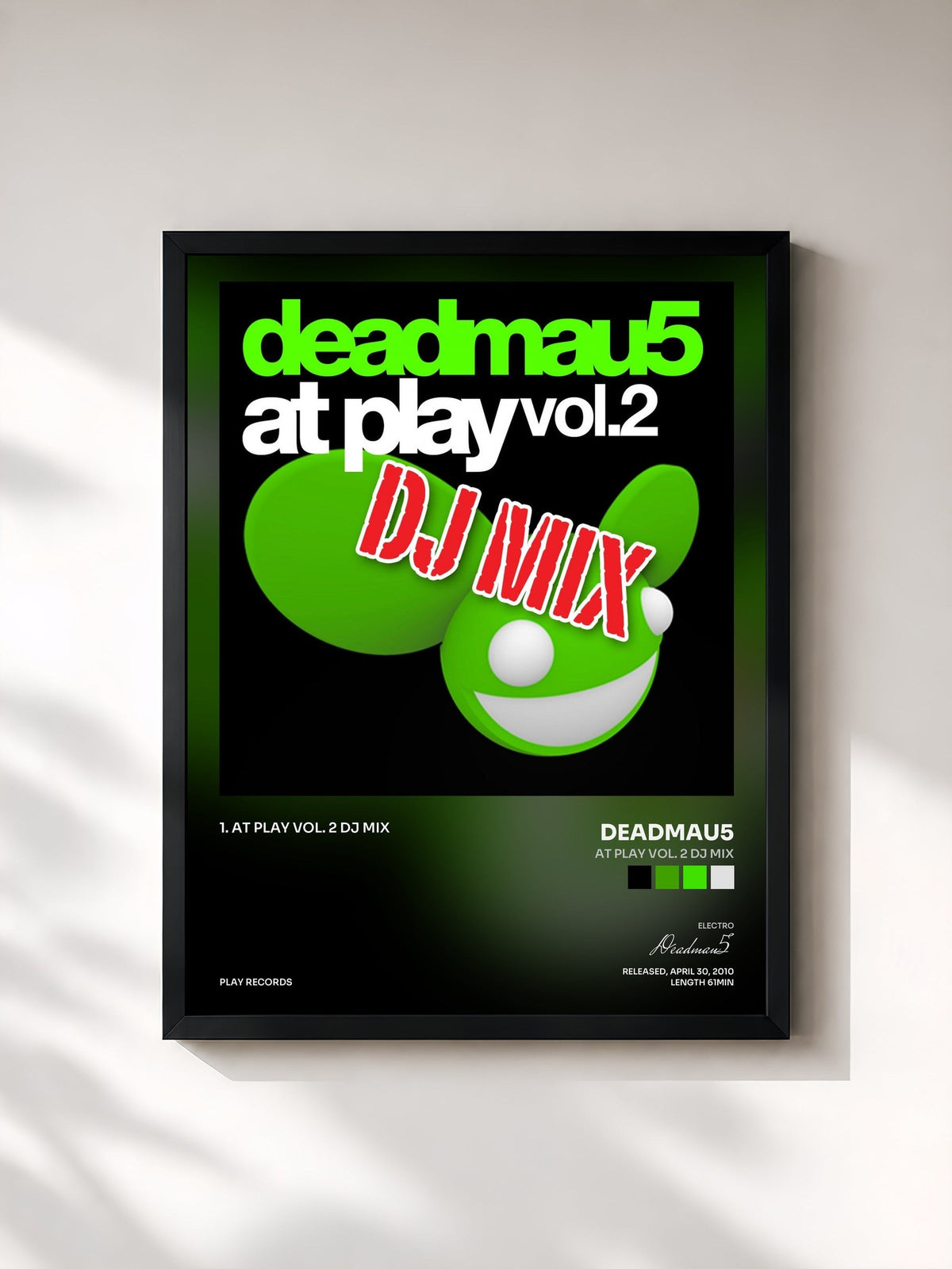 #noir Tableau de l'album At Play Vol. 2 DJ Mix de Deadmau5, cadre noir, imprimé et encadré en France