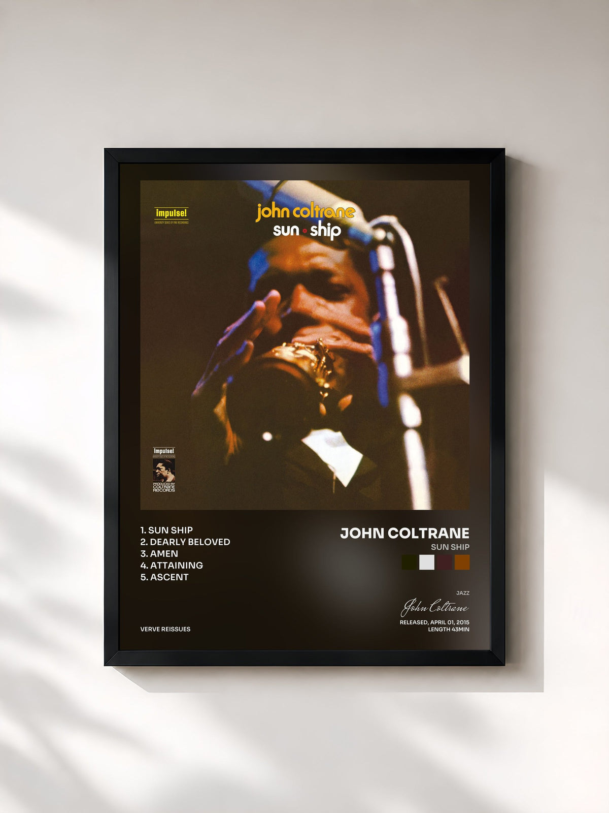 #noir Tableau de l'album Sun Ship de John Coltrane, cadre noir, imprimé et encadré en France