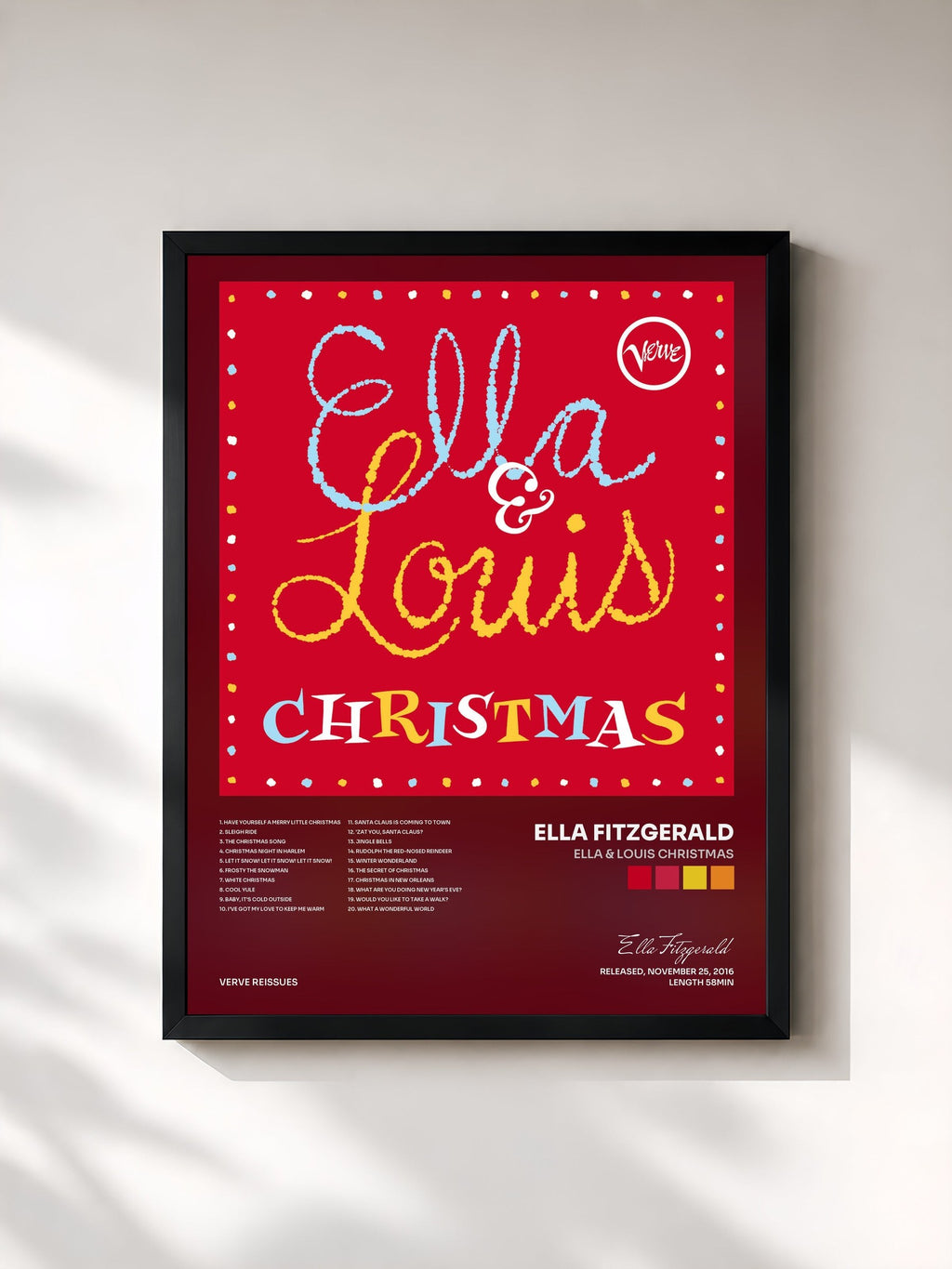 #noir Tableau de l'album Ella & Louis Christmas de Ella Fitzgerald, cadre noir, imprimé et encadré en France