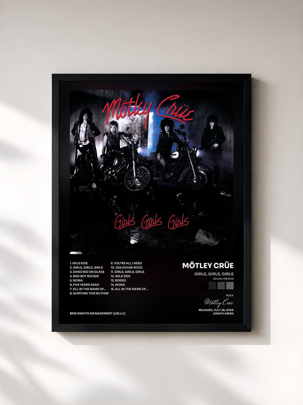#noir Girls, Girls, Girls (Deluxe Version) de Mötley Crüe en lámina enmarcada, marco negro, impresa y enmarcada en Francia