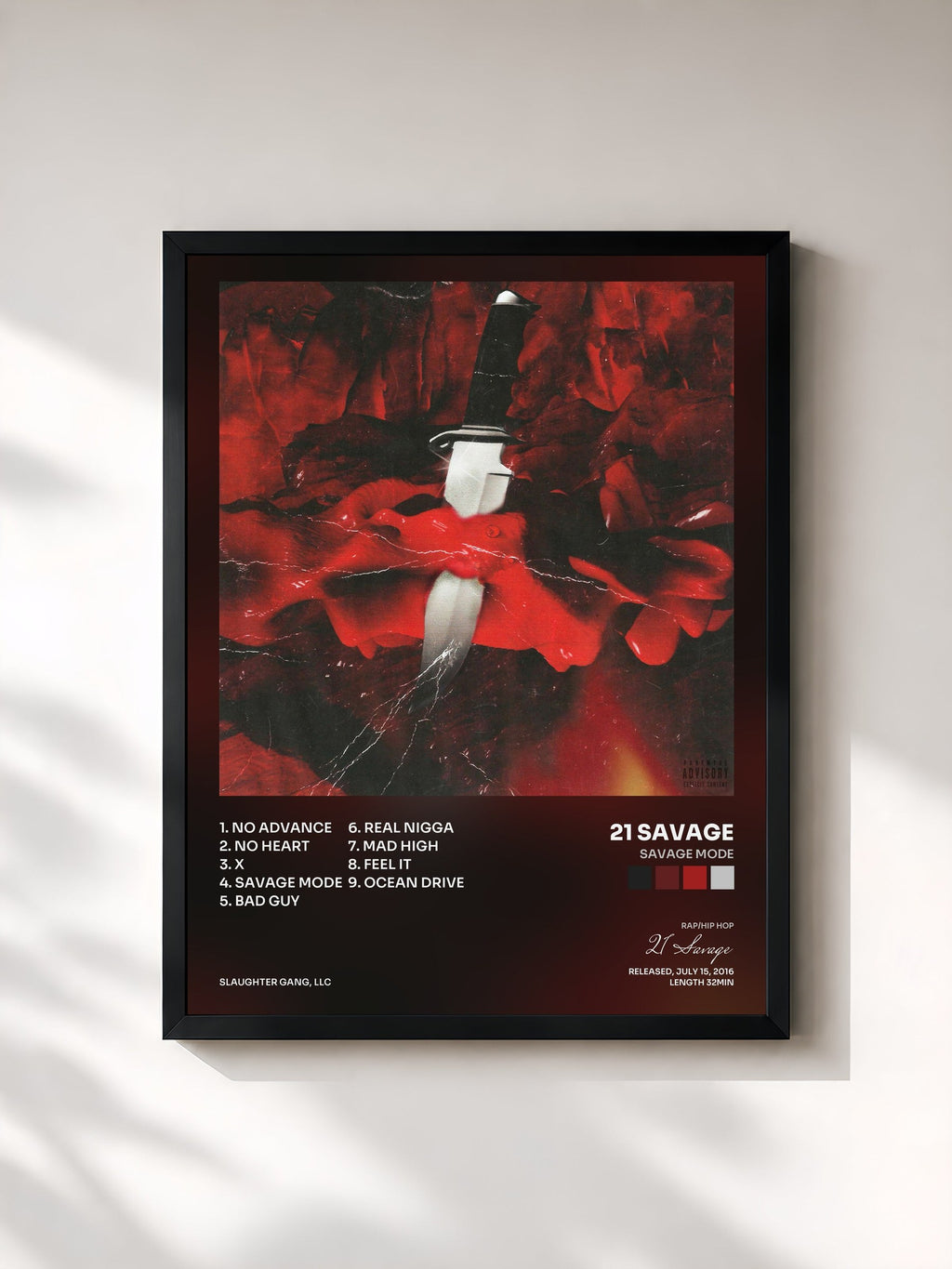 #noir Savage Mode by 21 Savage as a framed art print, black frame, printed and framed in France