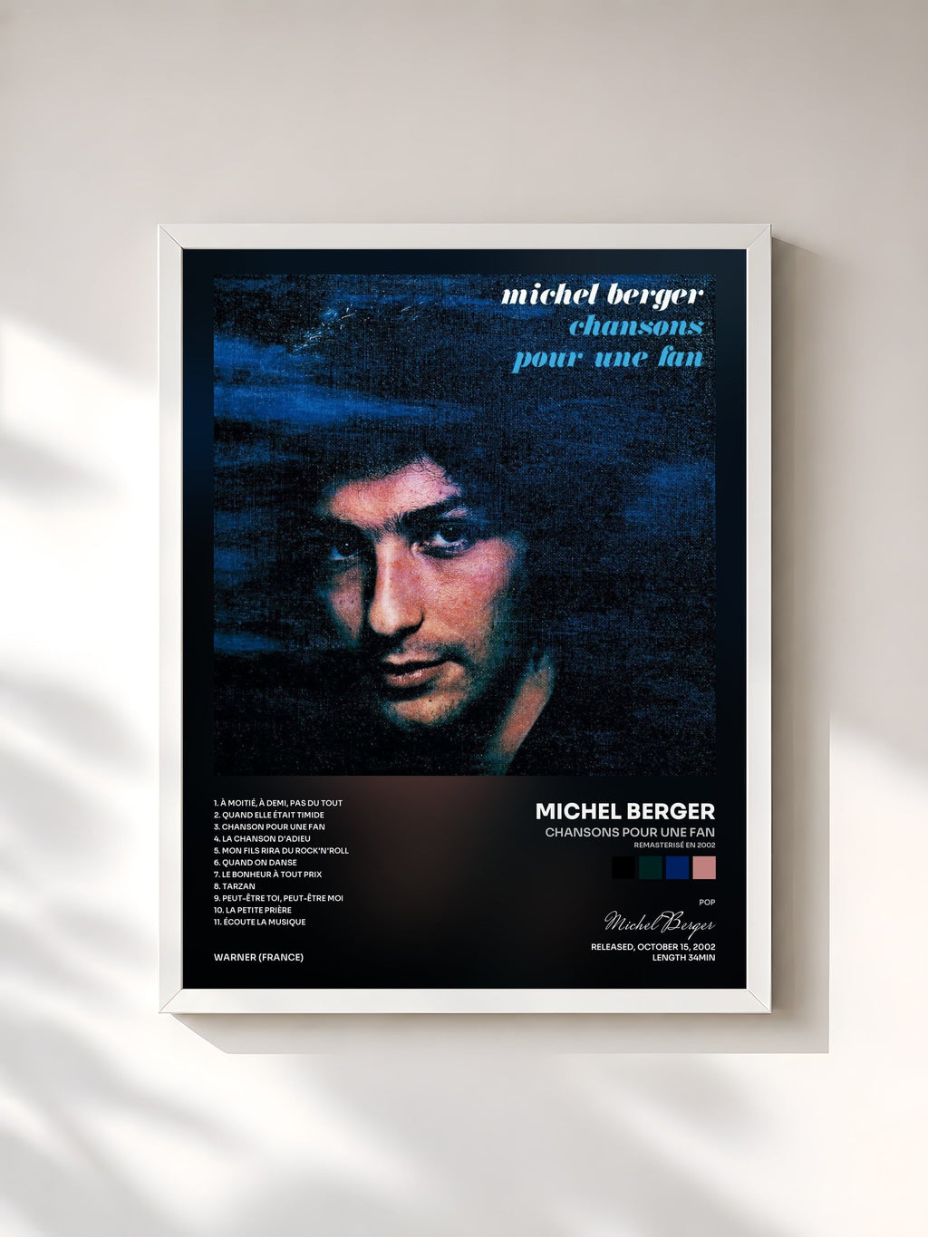 #blanc Tableau de l'album Chansons pour une fan (Remasterisé en 2002) de Michel Berger, cadre blanc, imprimé et encadré en France