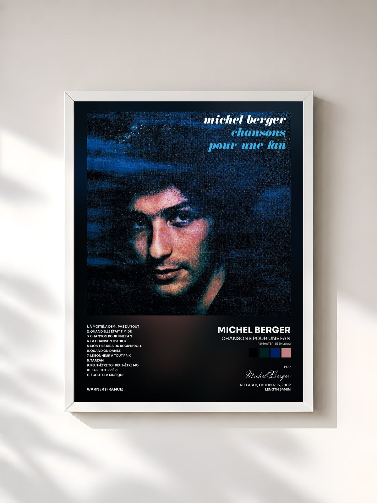 #blanc Tableau de l'album Chansons pour une fan (Remasterisé en 2002) de Michel Berger, cadre blanc, imprimé et encadré en France