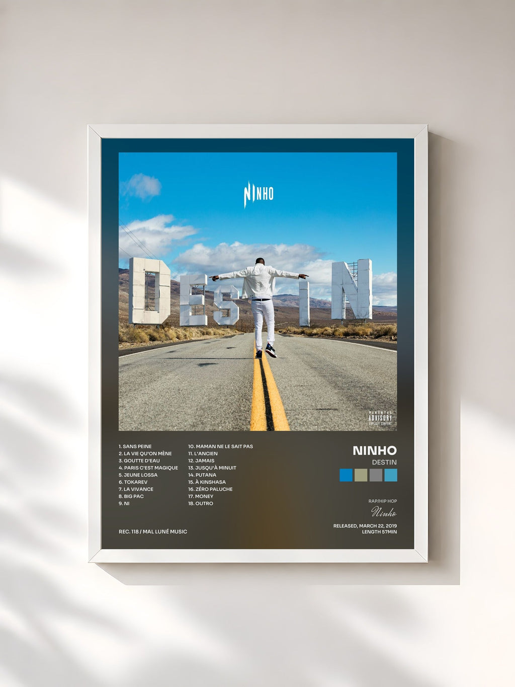 #blanc Tableau de l'album Destin de Ninho, cadre blanc, imprimé et encadré en France