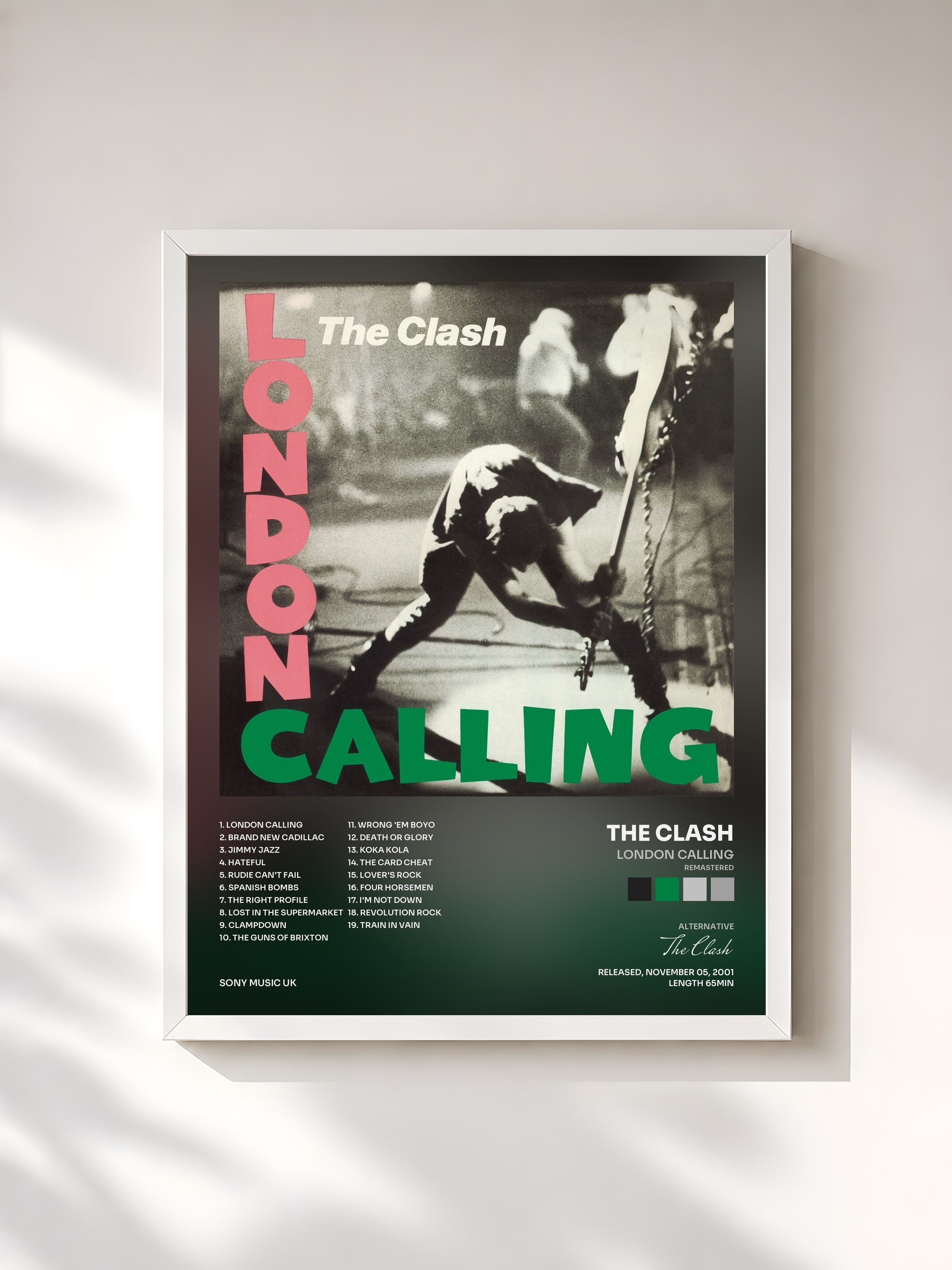 #blanc Tableau de l'album London Calling (Remastered) de The Clash, cadre blanc, imprimé et encadré en France