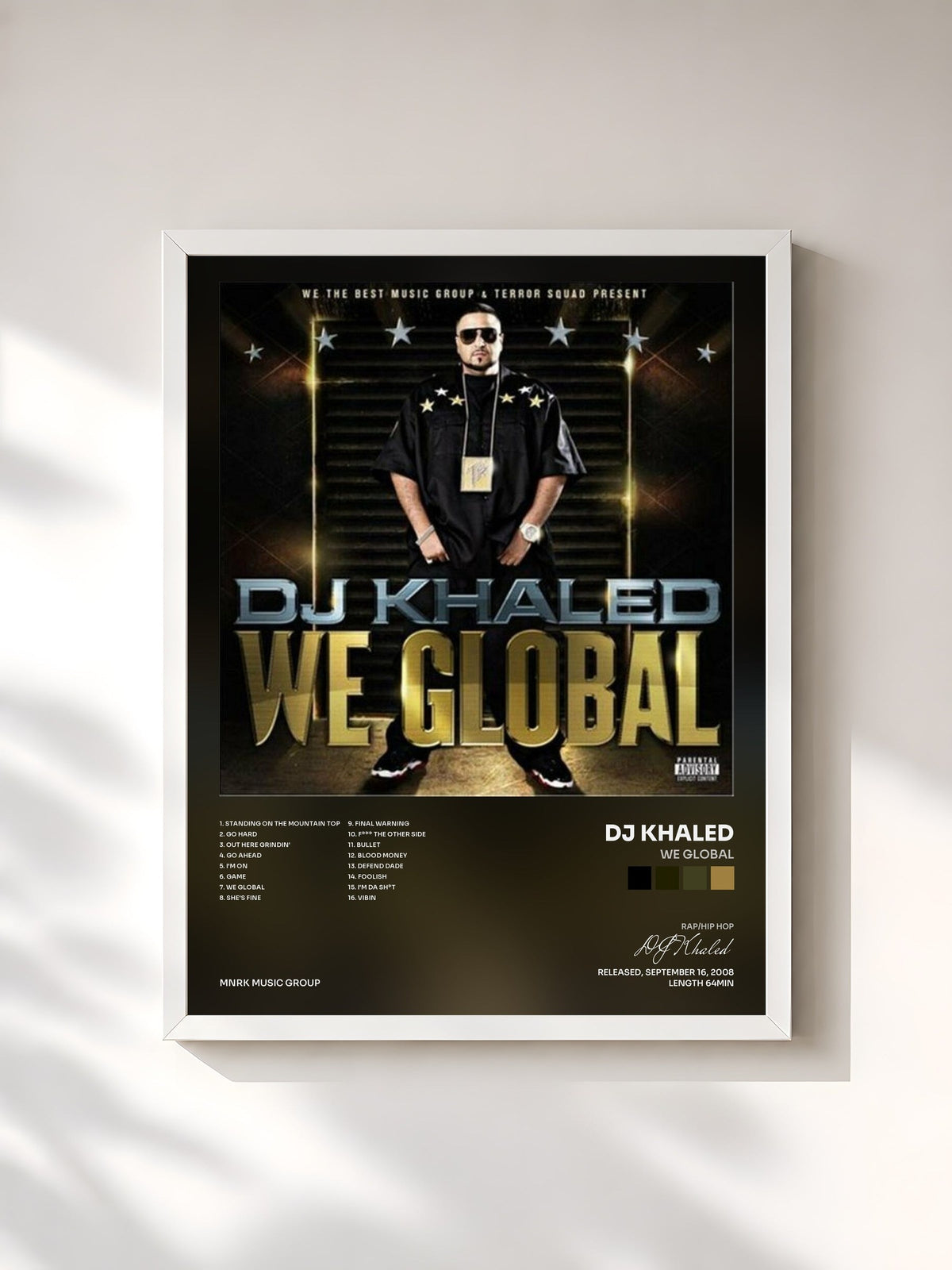 #blanc Tableau de l'album We Global de DJ Khaled, cadre blanc, imprimé et encadré en France