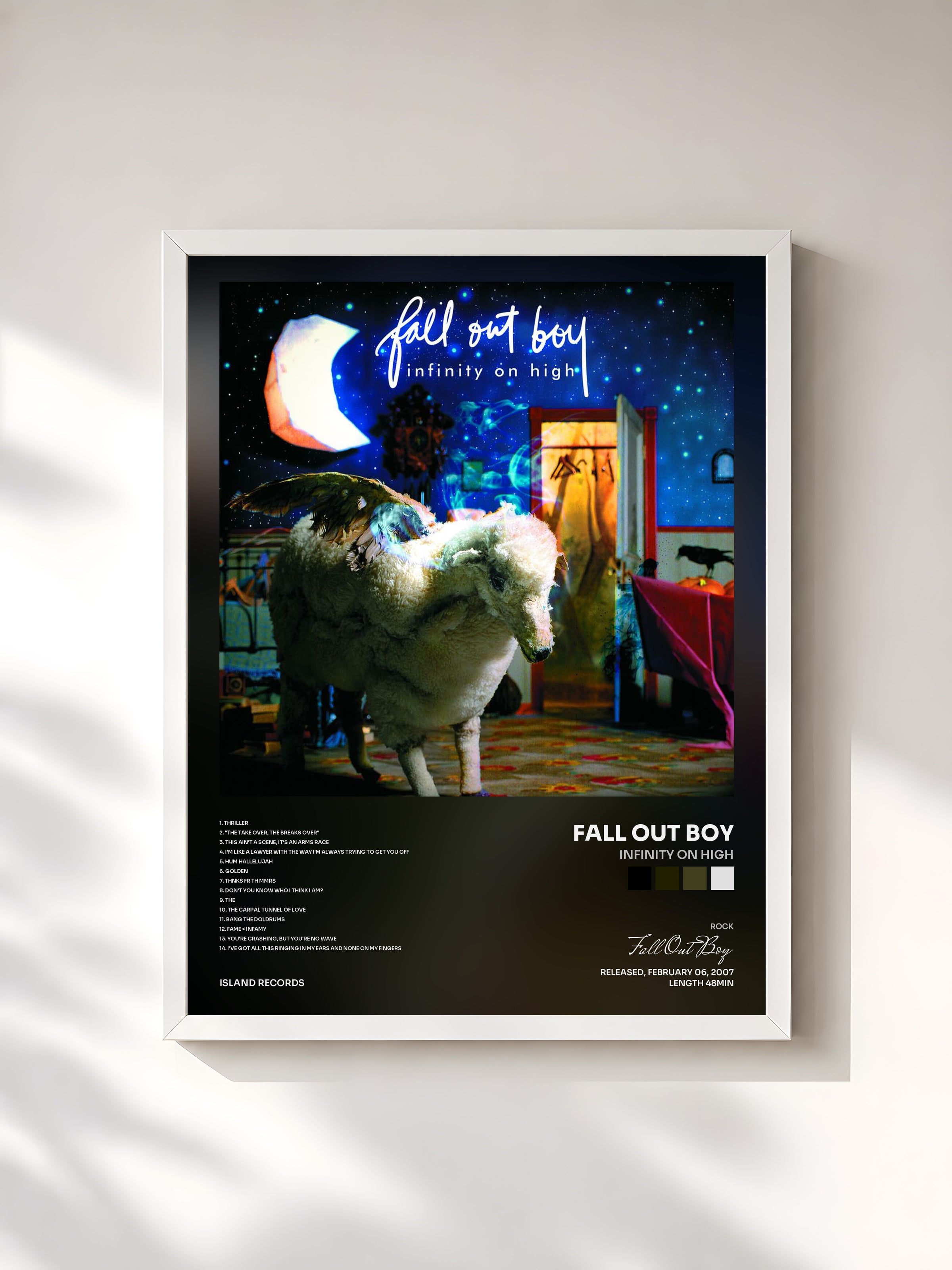 #blanc Infinity On High by Fall Out Boy as a framed art print, white frame, printed and framed in France