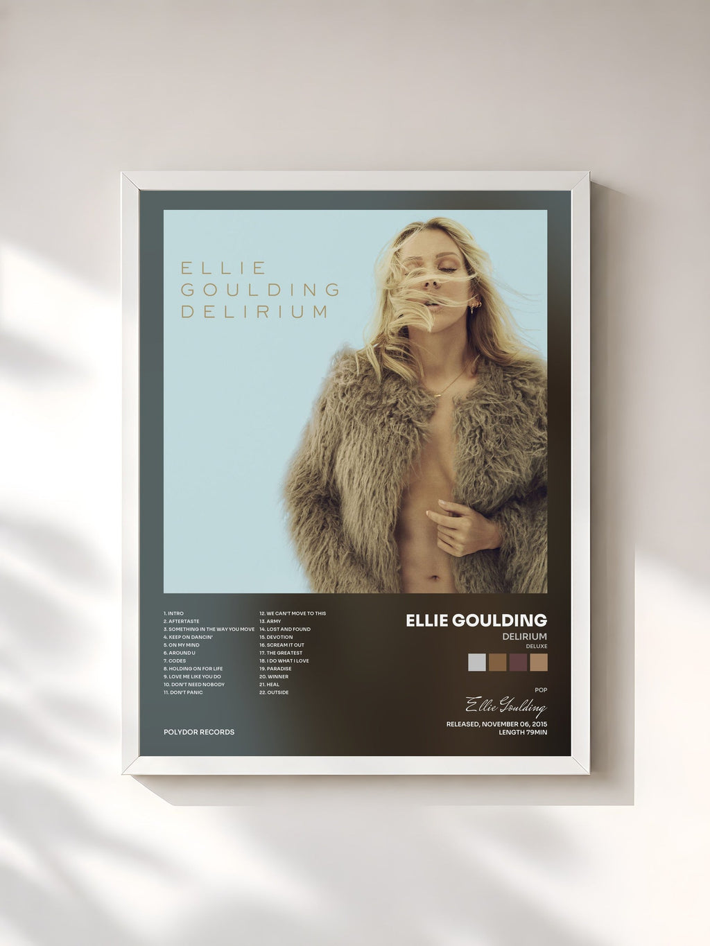 #blanc Tableau de l'album Delirium (Deluxe) de Ellie Goulding, cadre blanc, imprimé et encadré en France