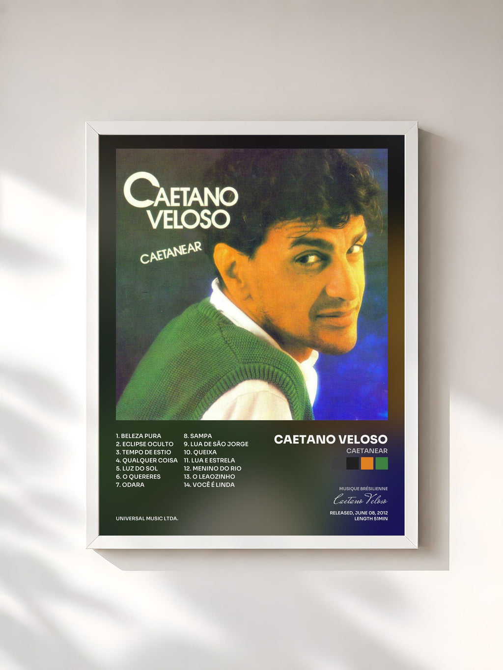 #blanc Tableau de l'album Caetanear de Caetano Veloso, cadre blanc, imprimé et encadré en France