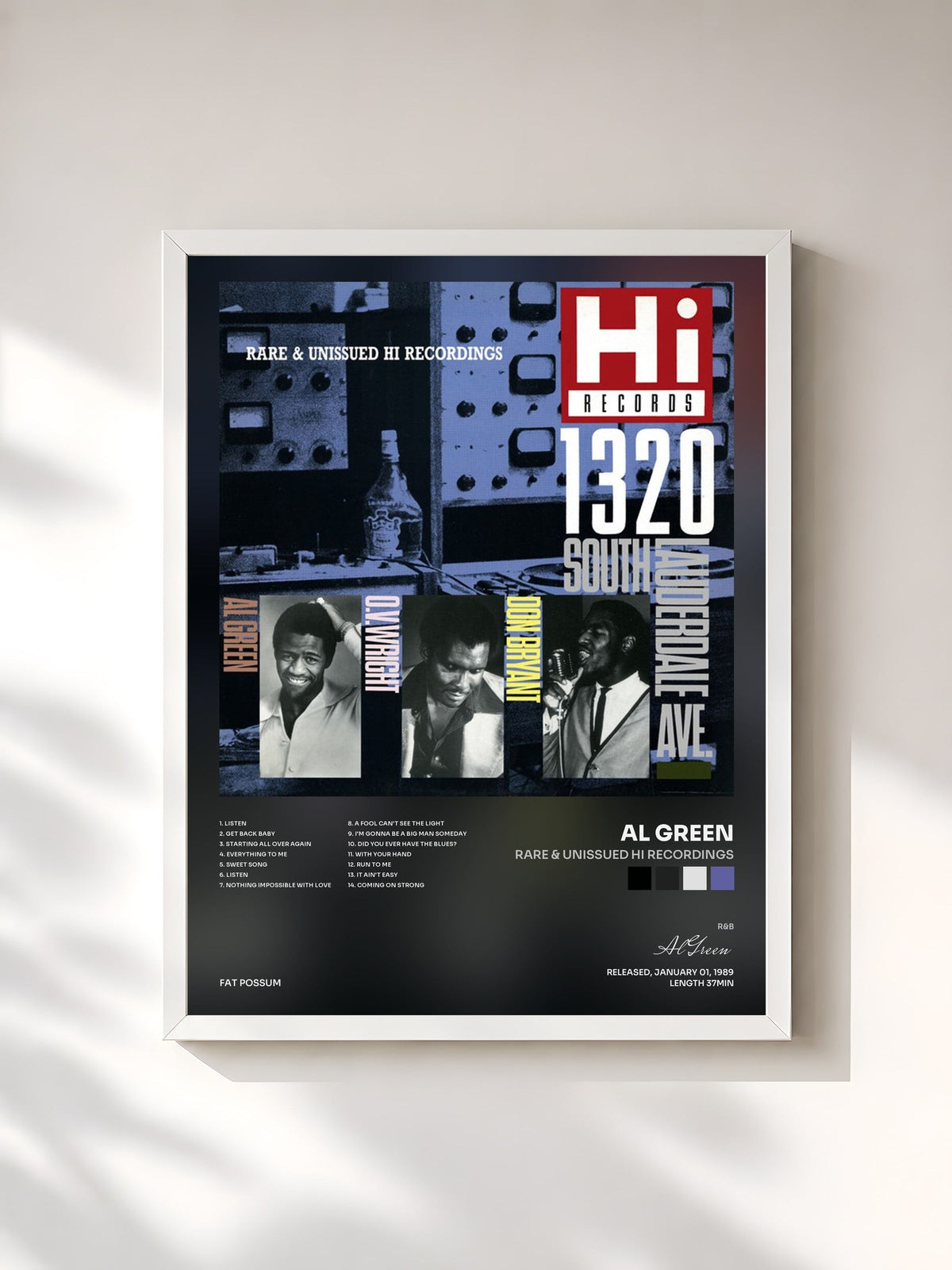 #blanc Rare & Unissued Hi Recordings von Al Green als gerahmter Kunstdruck, weißer Rahmen, gedruckt und gerahmt in Frankreich