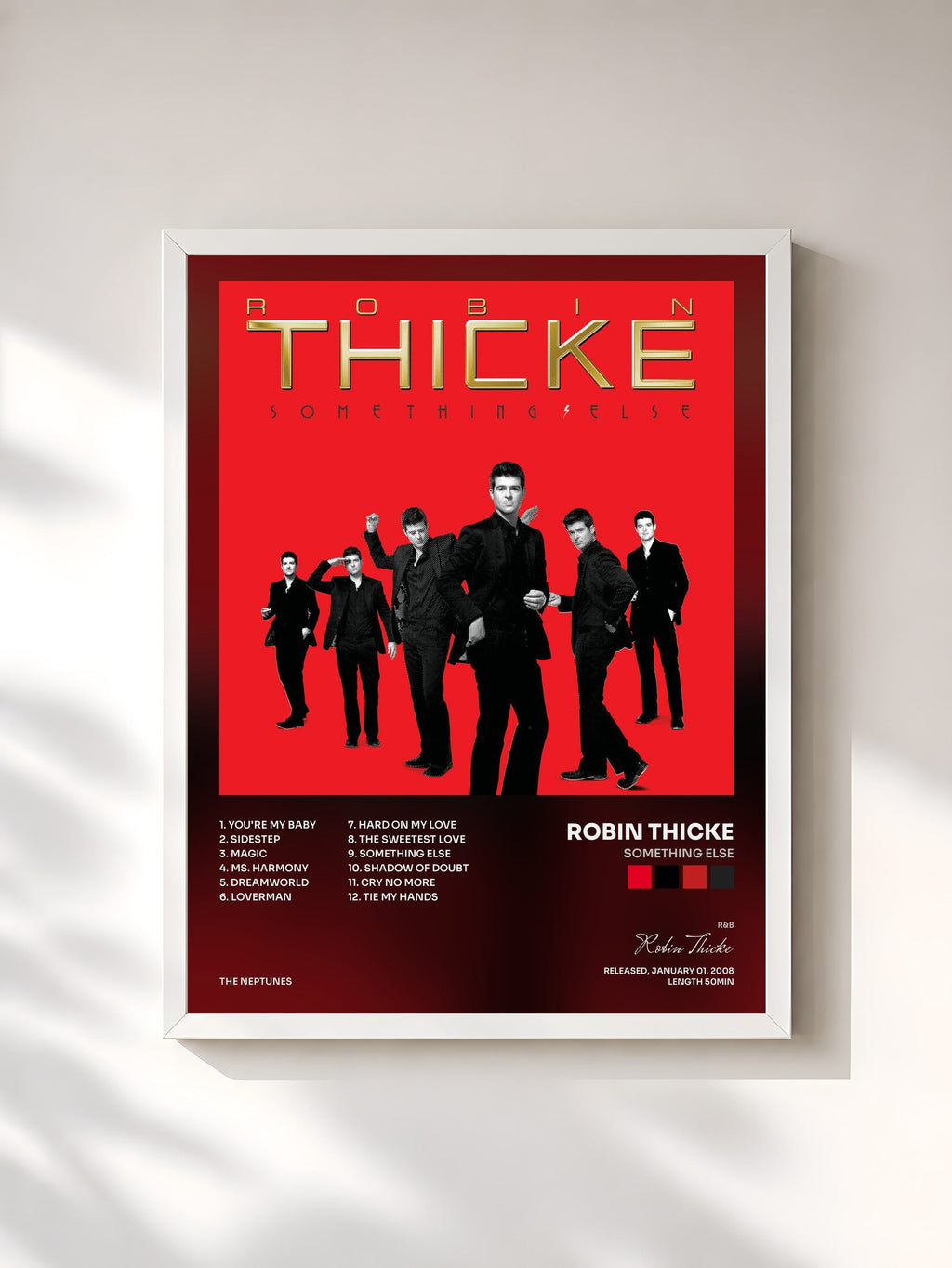 #blanc Tableau de l'album Something Else de Robin Thicke, cadre blanc, imprimé et encadré en France