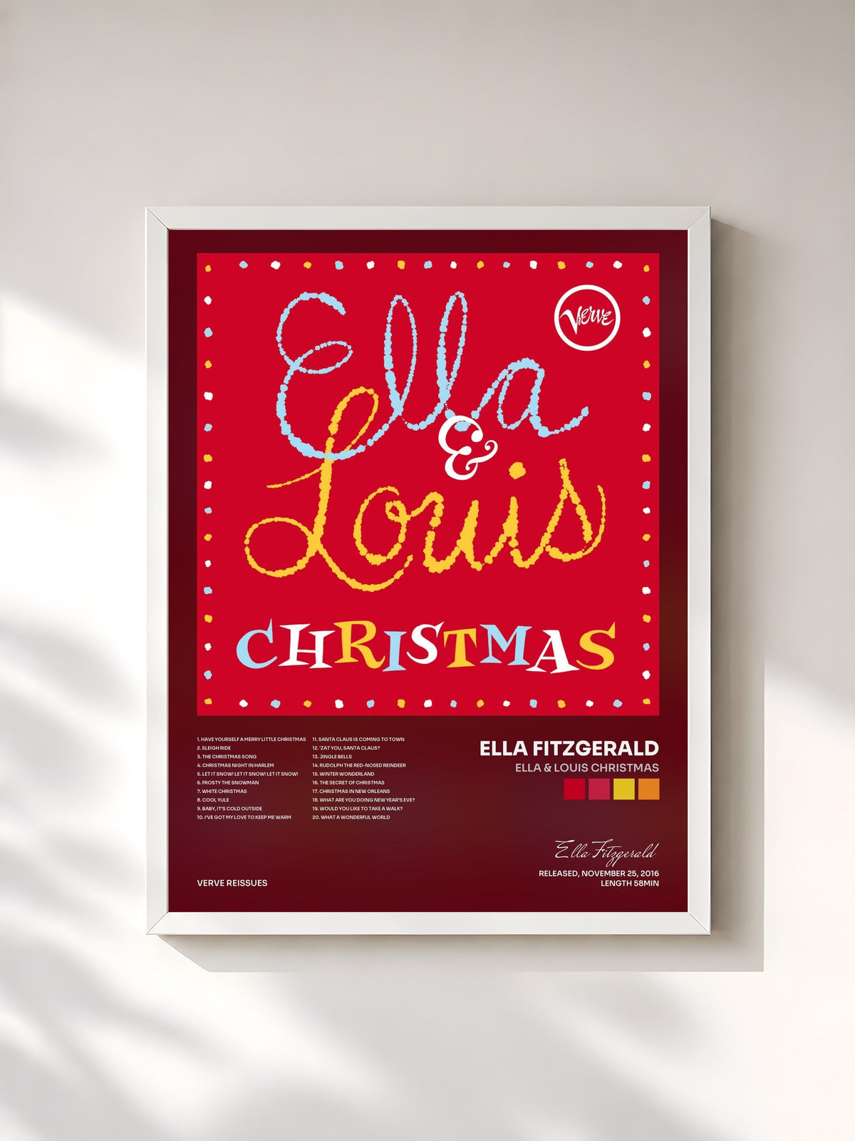 #blanc Tableau de l'album Ella & Louis Christmas de Ella Fitzgerald, cadre blanc, imprimé et encadré en France