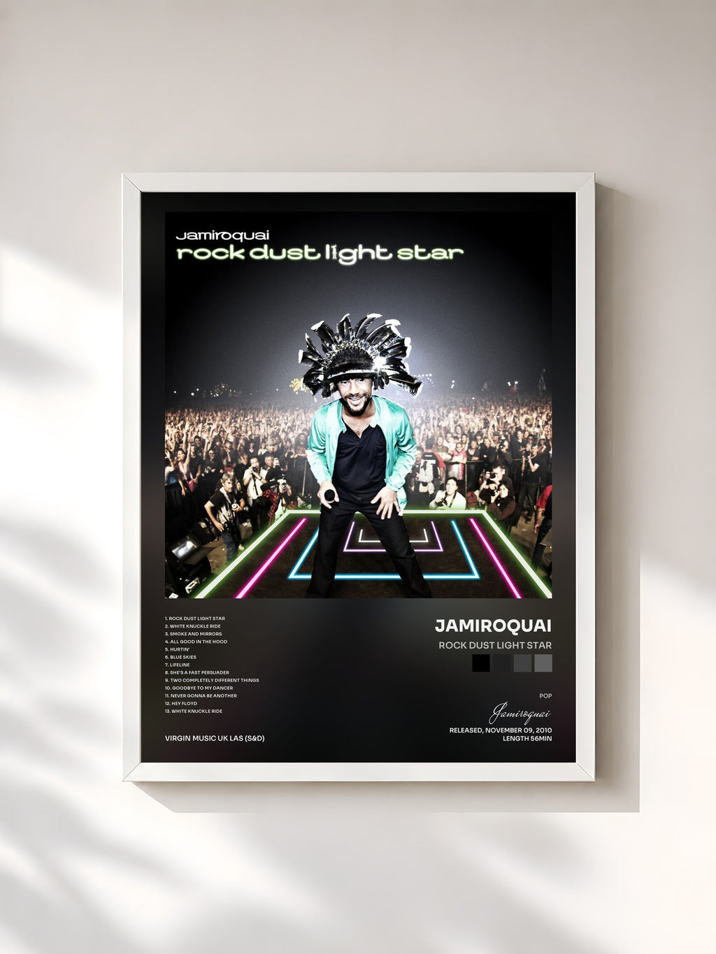 #blanc Rock Dust Light Star di Jamiroquai in stampa incorniciata, cornice bianca, stampata e incorniciata in Francia