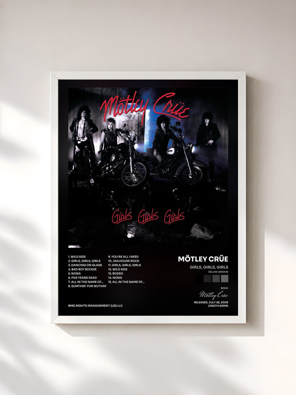 #blanc Girls, Girls, Girls (Deluxe Version) de Mötley Crüe en lámina enmarcada, marco blanco, impresa y enmarcada en Francia