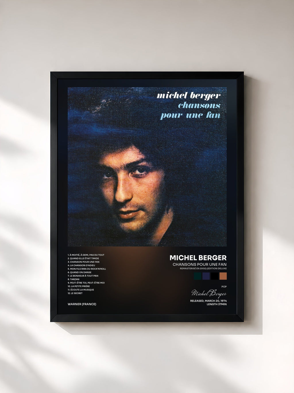 #noir Tableau de l'album Chansons pour une fan (Remasterisé en 2002) (Edition Deluxe) de Michel Berger, cadre noir, imprimé et encadré en France