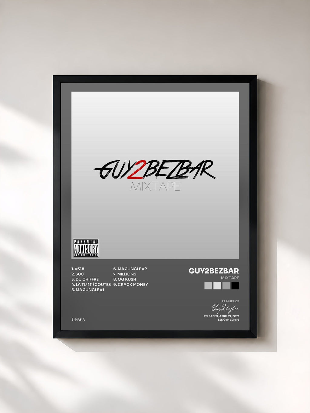 #noir Tableau de l'album Mixtape de Guy2bezbar, cadre noir, imprimé et encadré en France