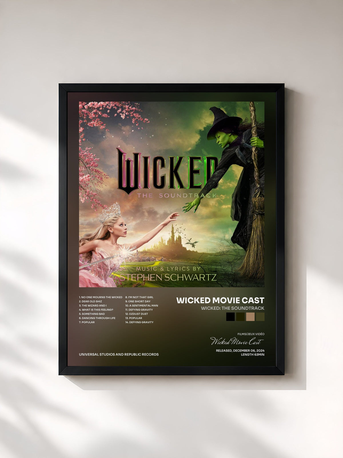 #noir Tableau de l'album Wicked: The Soundtrack de Wicked Movie Cast, cadre noir, imprimé et encadré en France