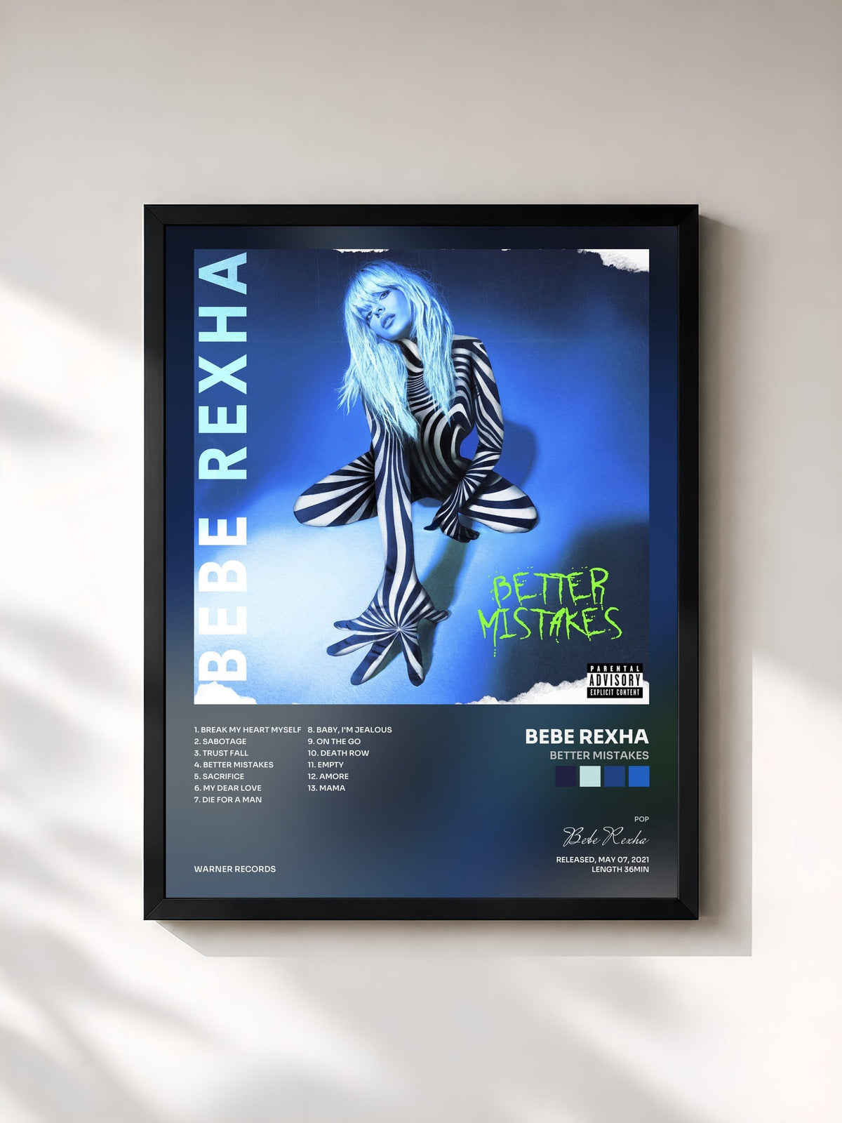 #noir Better Mistakes di Bebe Rexha in stampa incorniciata, cornice nera, stampata e incorniciata in Francia